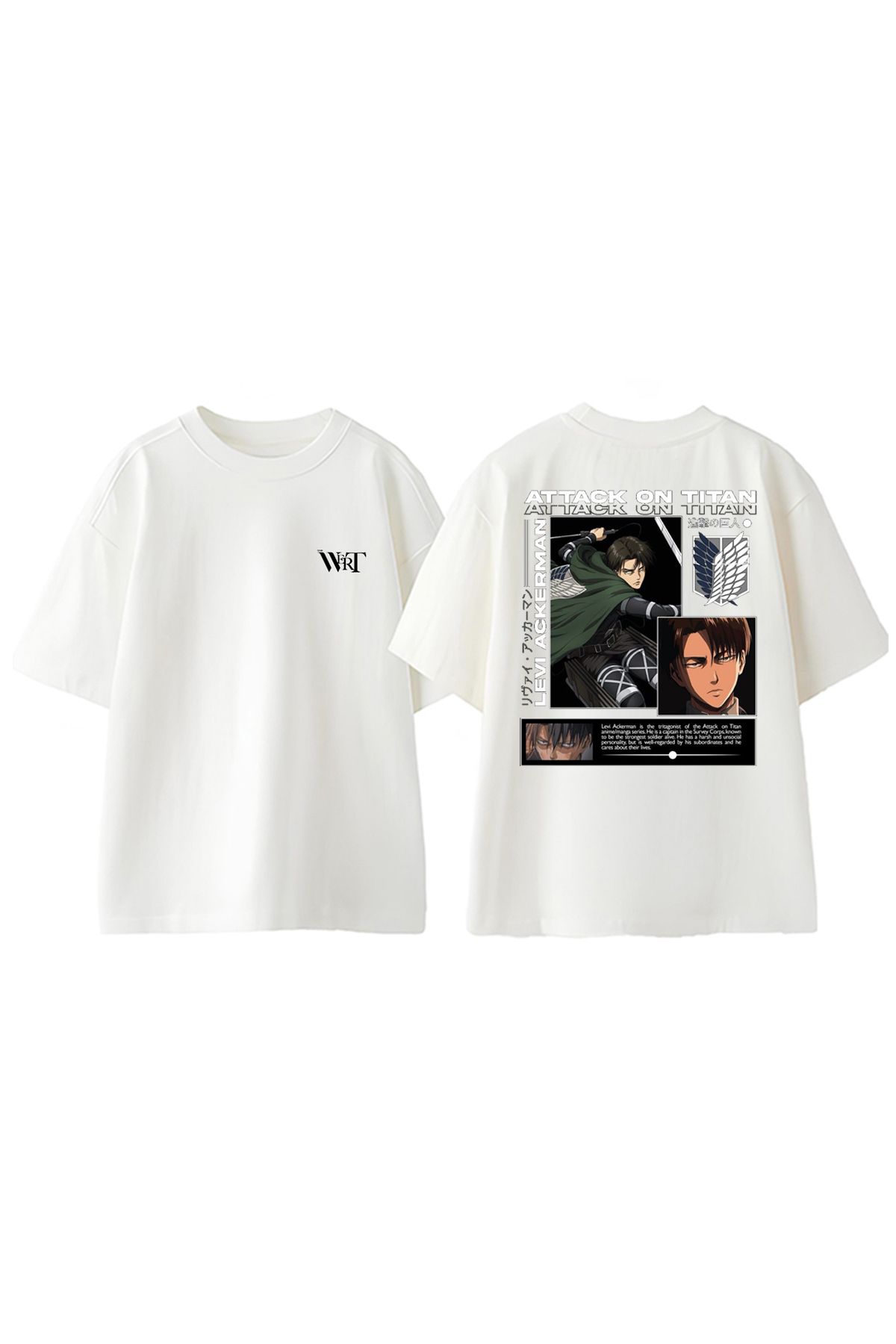THEWERT Attack On Titan Levi6 Tasarım Sırt Baskılı Pamuk Beyaz Oversize T-shirt