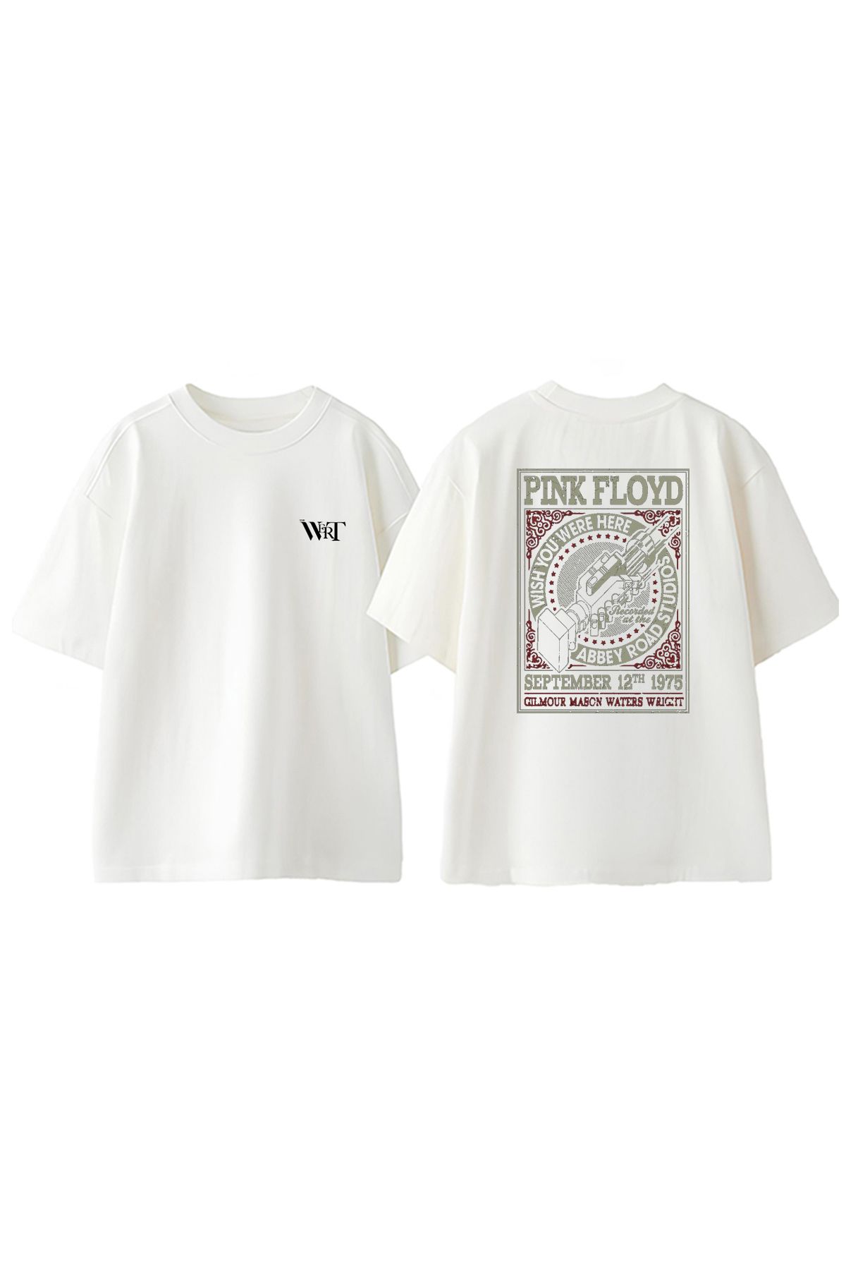 THEWERT Pınk Floyd Sıkışma Tasarım Sırt Baskılı Pamuk Beyaz Oversize T-shirt