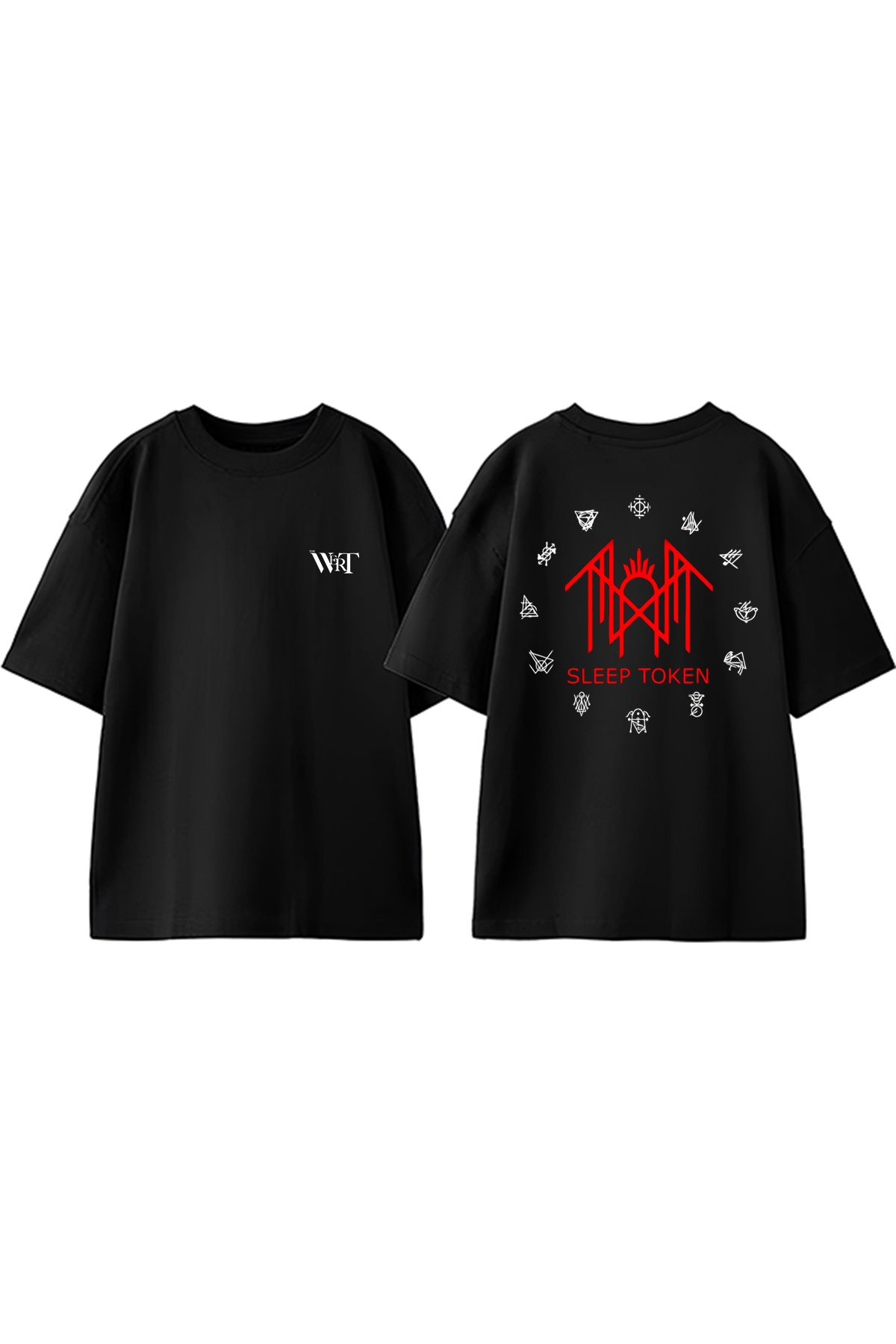 THEWERT Sleep Token Red Logo Tasarım Sırt Baskılı Pamuk Siyah Oversize T-shirt