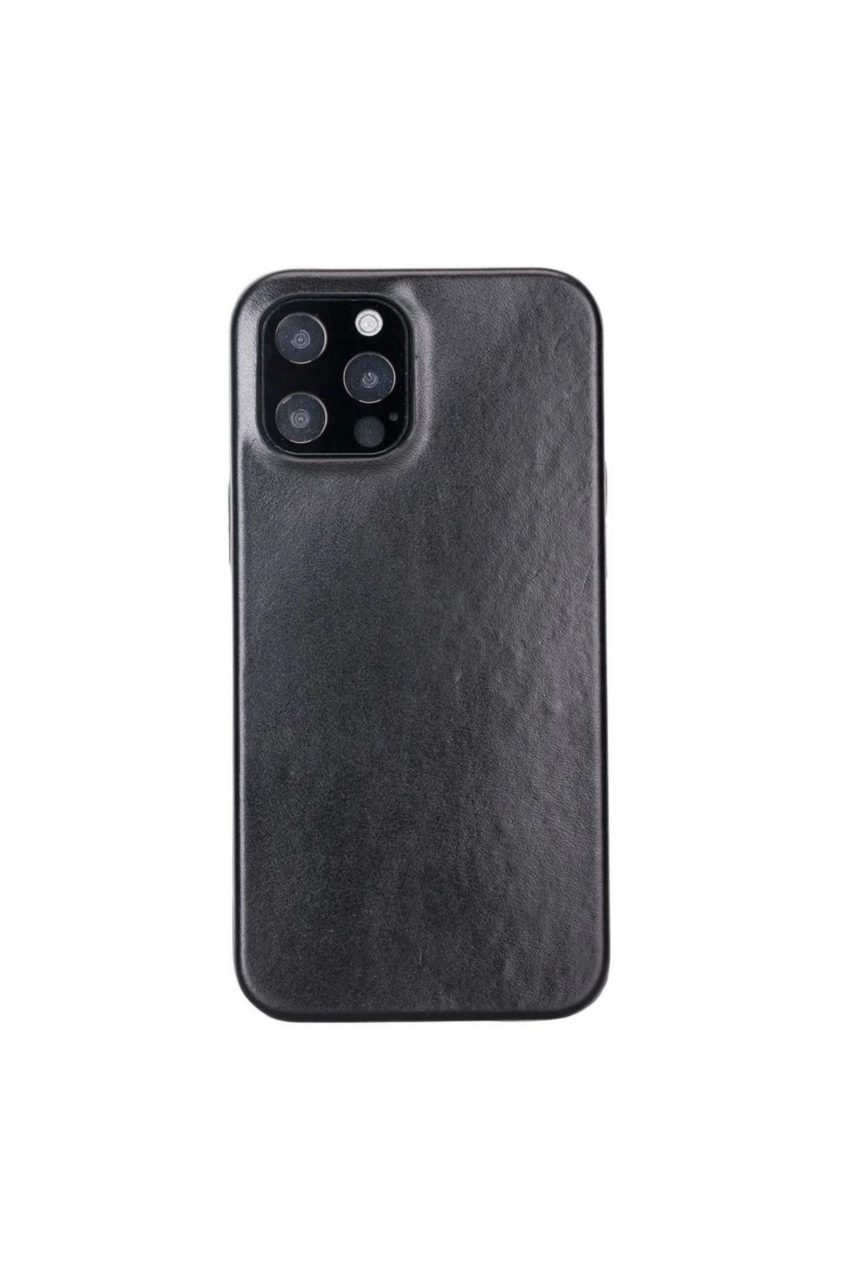 Angoravi Apple iPhone 12 Pro Max Uyumlu Deri Arka Kapak ROCK RST1 Siyah