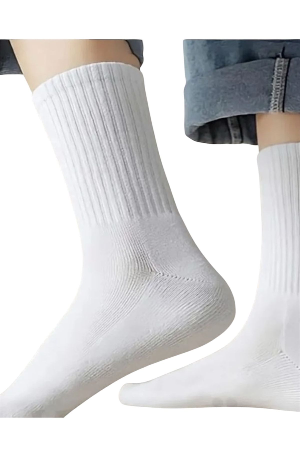 GRİMNİR SOCKS 6 Çift Beyaz Çizgisiz Kolej Tenis Çorap