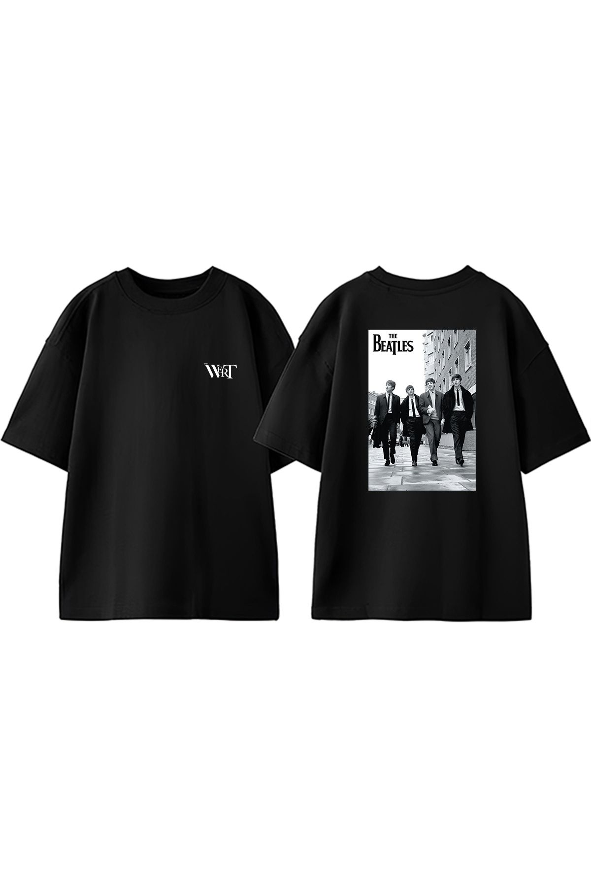 THEWERT The Beatles Punk Tasarım Sırt Baskılı Pamuk Siyah Oversize T-shirt