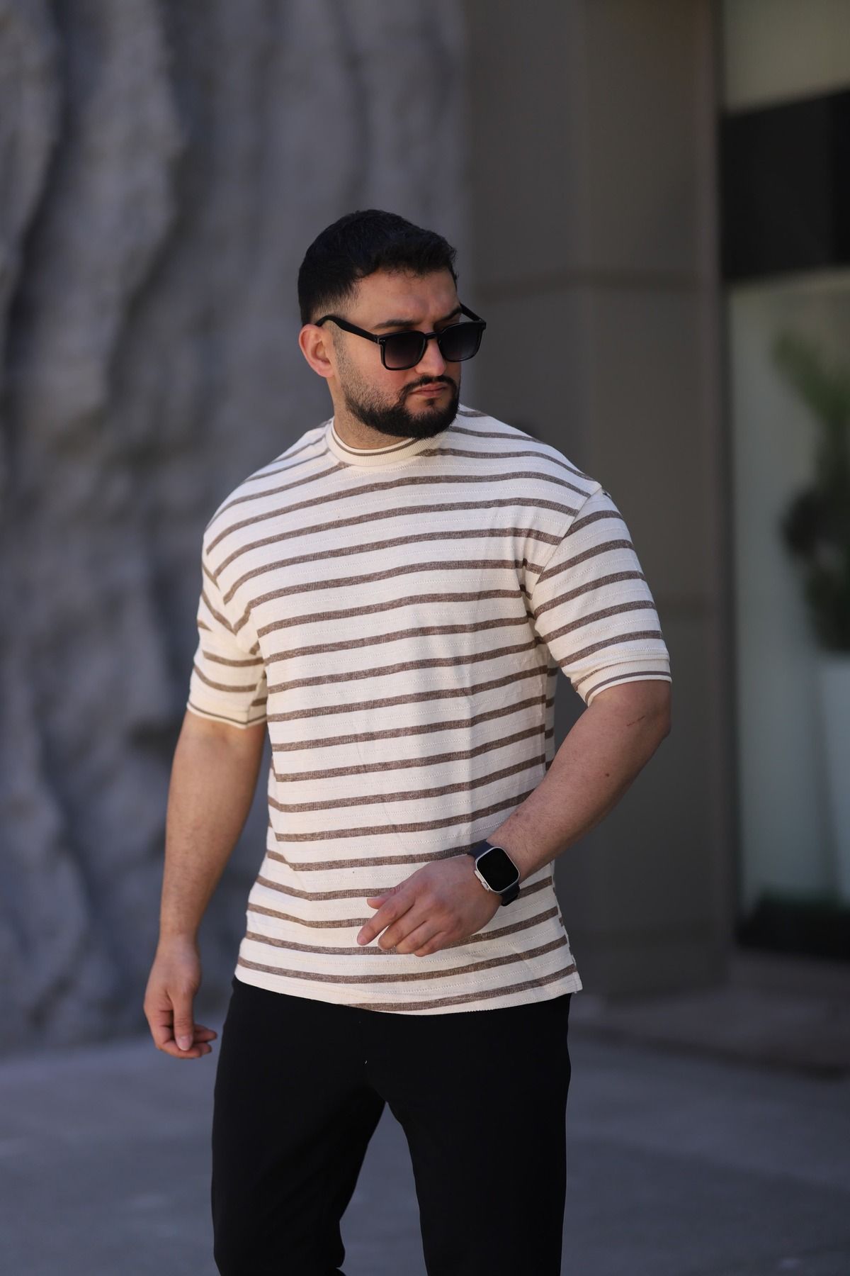Ramires erkek çizgili bisiklet yaka T-shirt