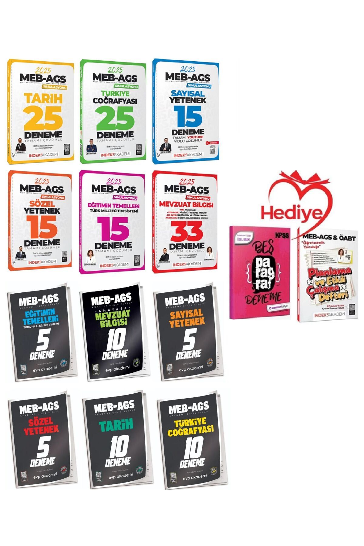 evp akademi İndeks + EVP 2025 MEB-AGS Tüm Dersler 125+45 Deneme 12 li Set İndeks + EVP Akademi Yayıncılık - HEDİ