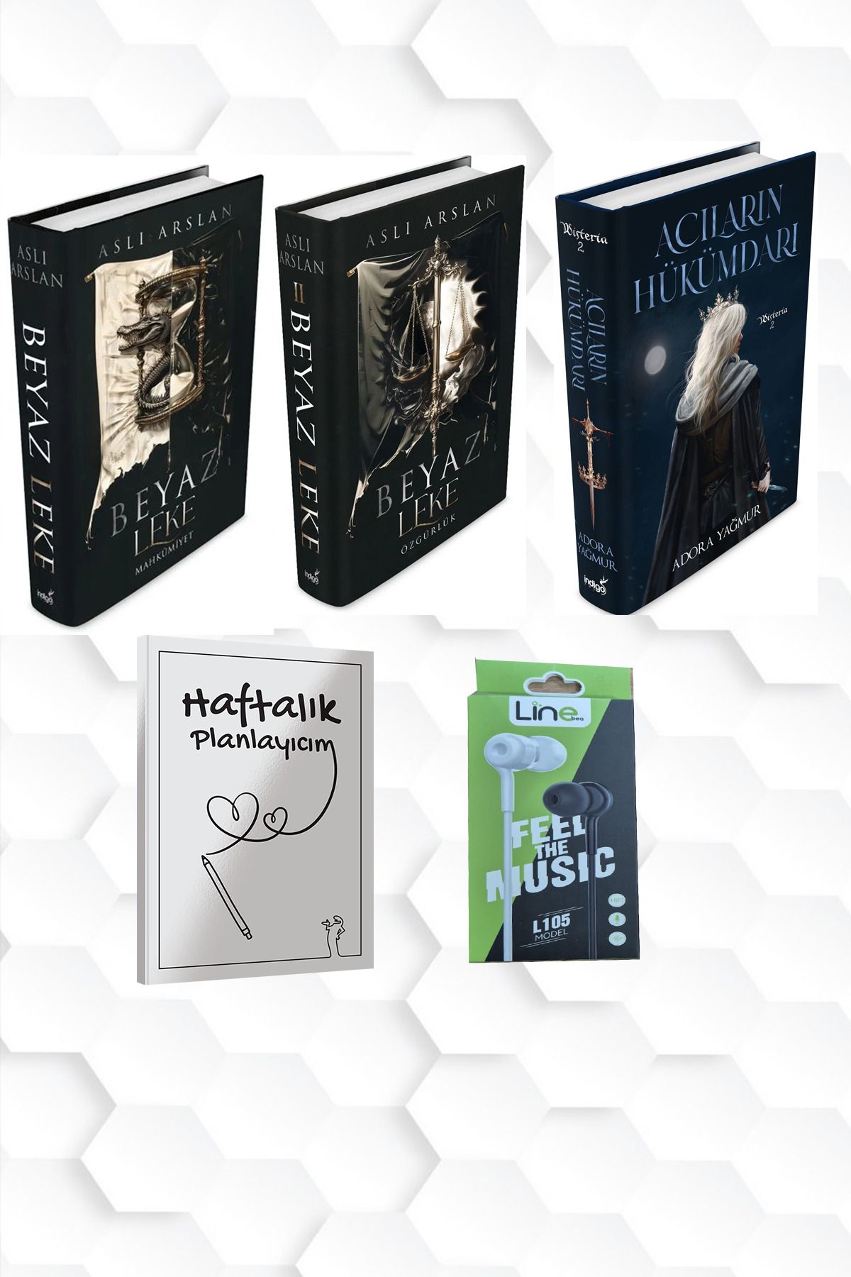 İndigo Kitap CİLTLİ-BEYAZ LEKE 1 VE 2-ACILARIN HÜKÜMDARI+HAFTALIK PLANLAYICIM 52 (HAFTA)KULAKLIK