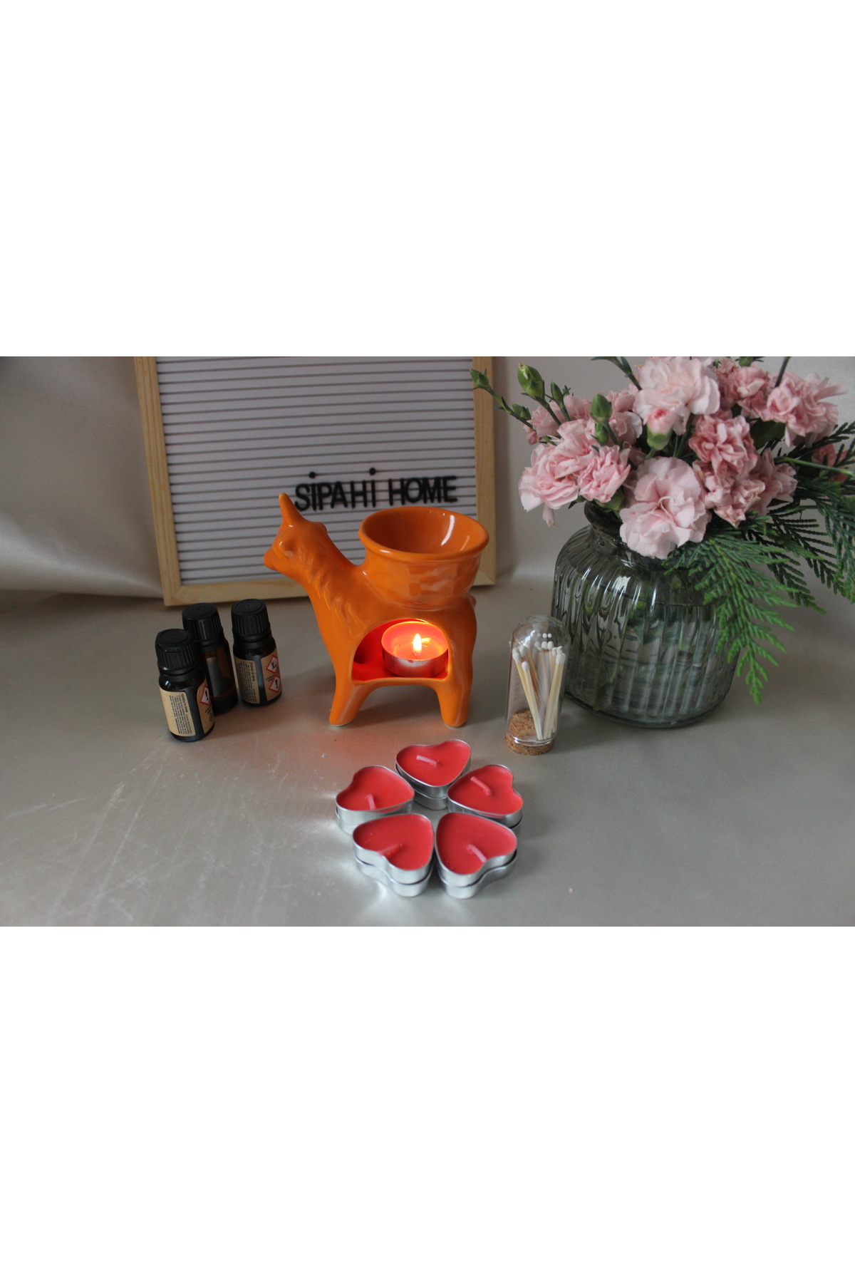 Incense holder unicorn figure 3 pieces 10 ml essential oil 10 pieces tealight candles