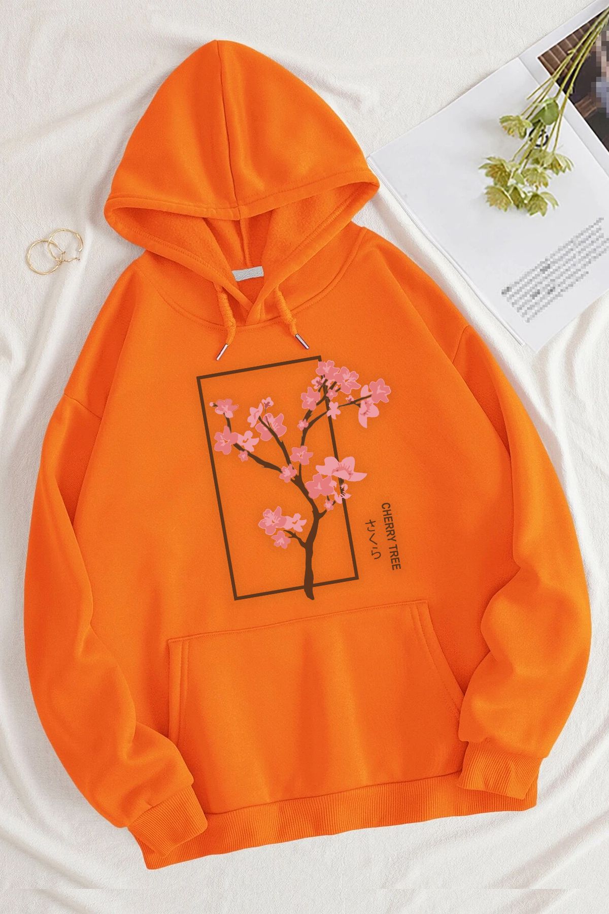 ModaSphere Cherry Tree Baskılı Oversize Sweatshirt