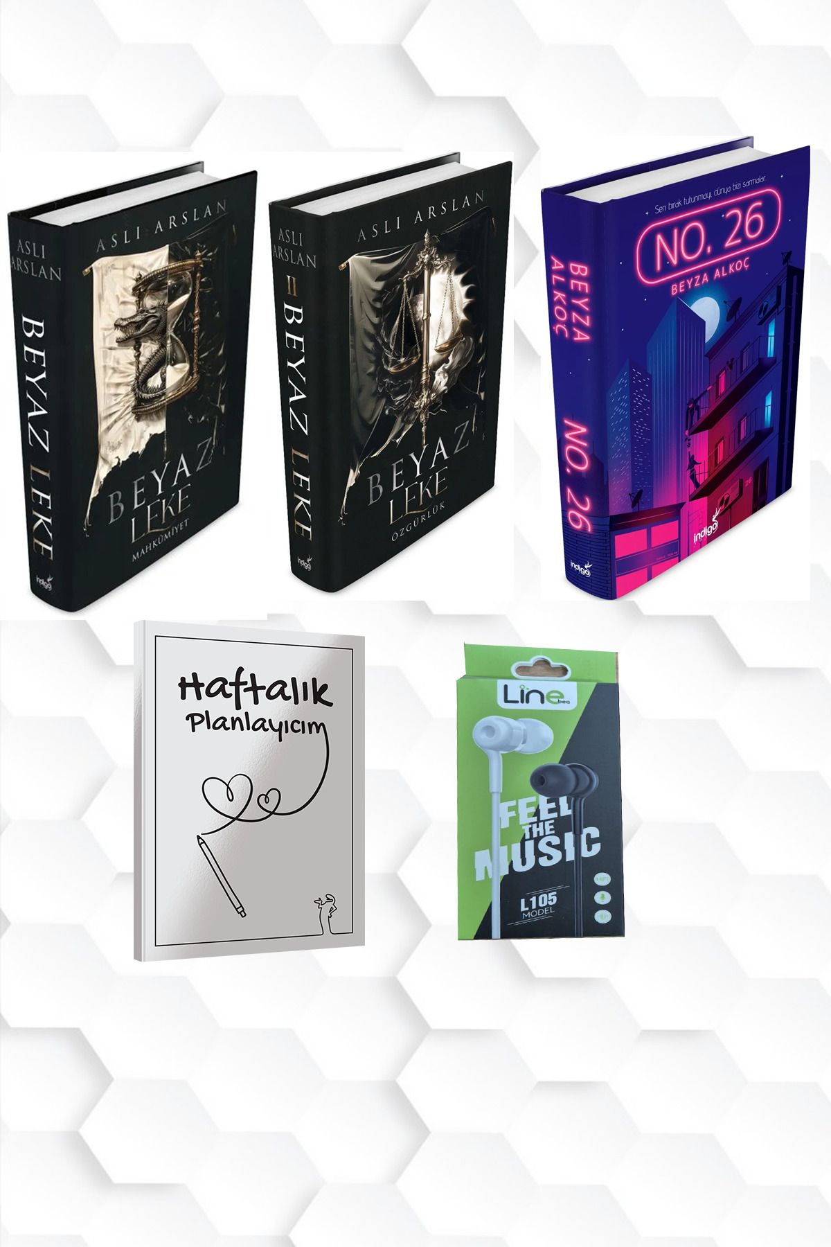 İndigo Kitap CİLTLİ-BEYAZ LEKE 1 VE 2-NO 26+HAFTALIK PLANLAYICIM 52 (HAFTA)KULAKLIK