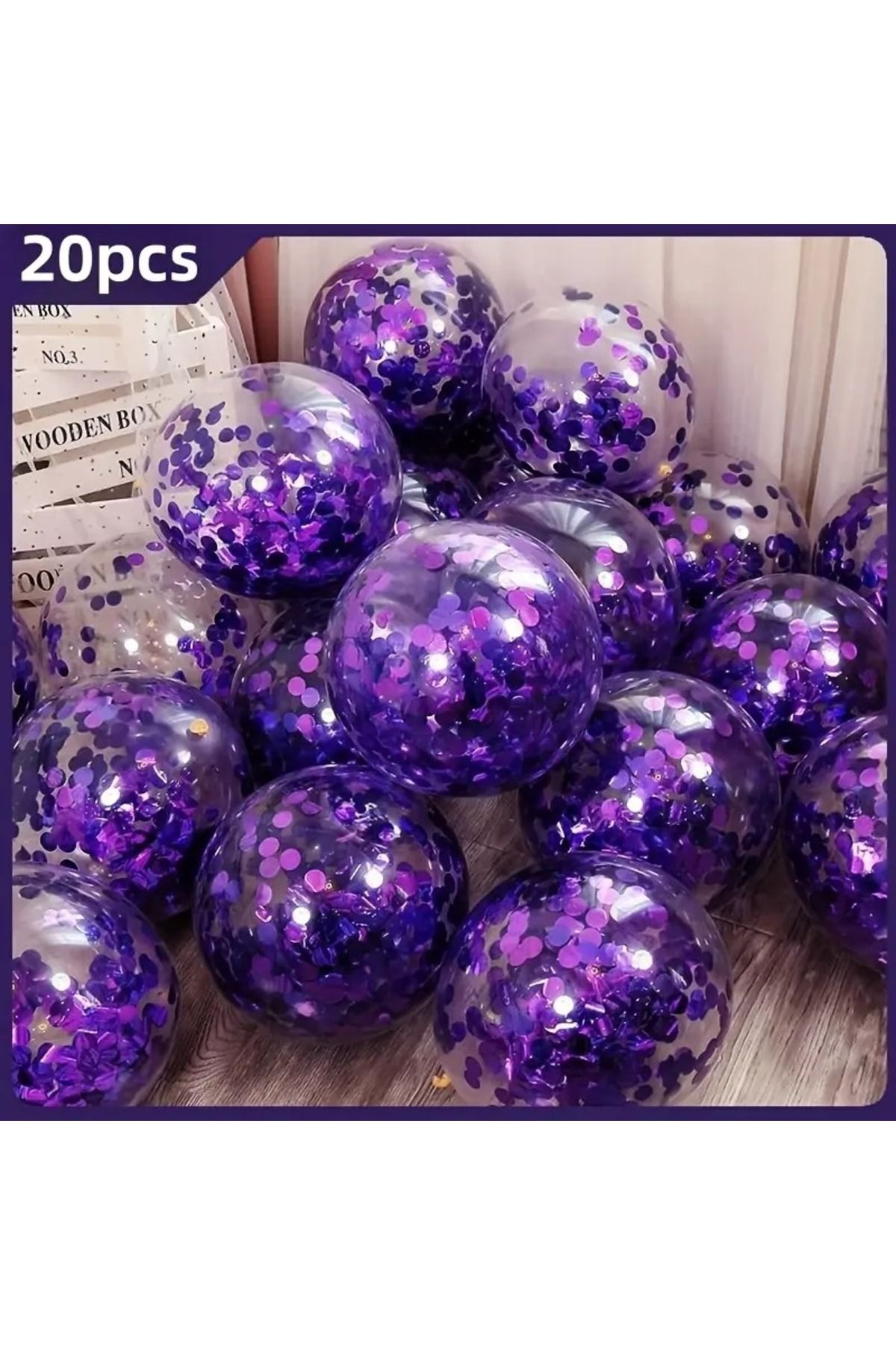 CANSIN 20 ADET ŞEFFAF BALON MOR BALON PULU
