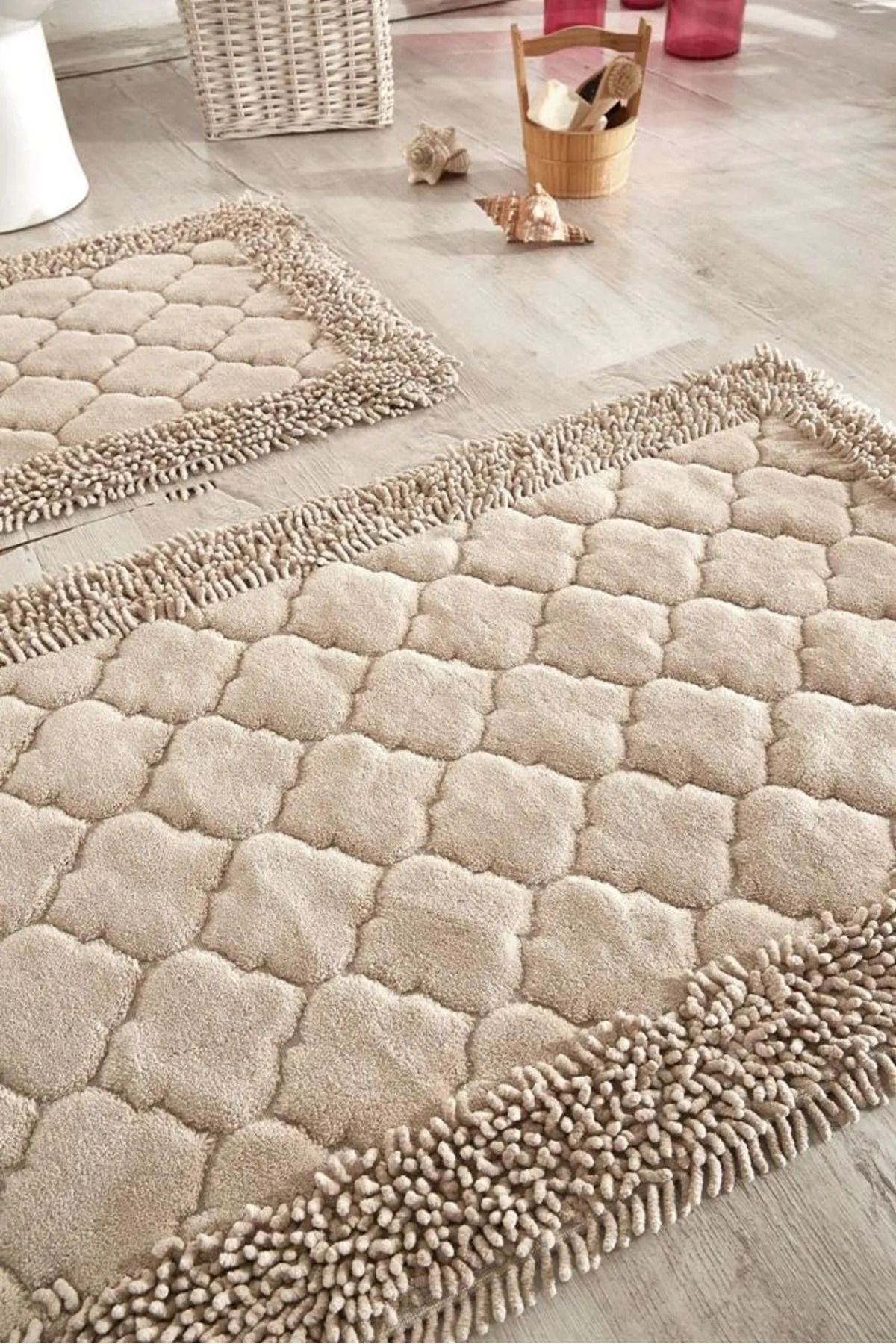 Çelsa Home Pamuklu 2'li Makarna Kenar Banyo Paspas Takımı Maça Desen Bej