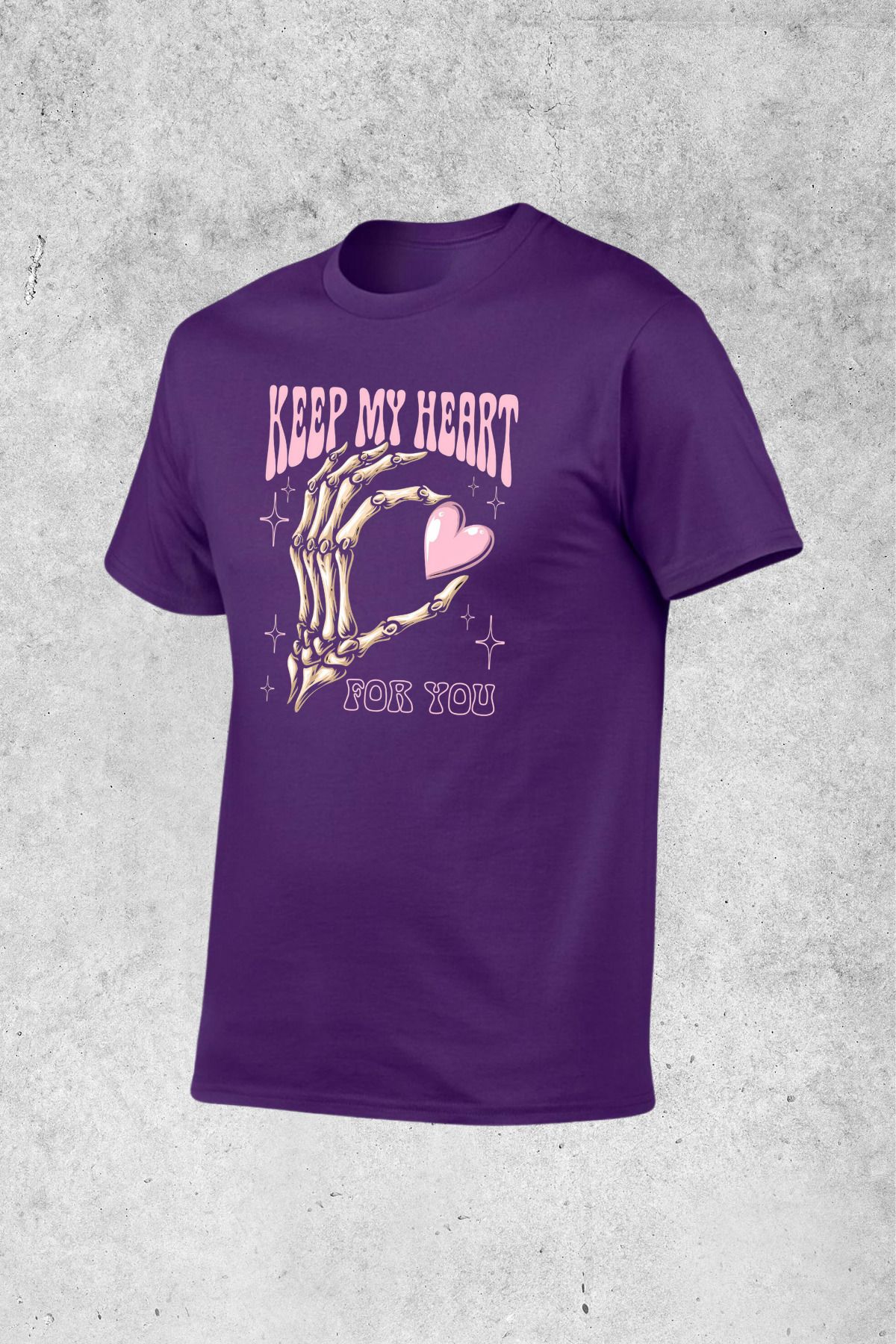 MOLICO Basic unisex sıfır yaka kısa kollu KEEP MY HEART BASKILI tshirt