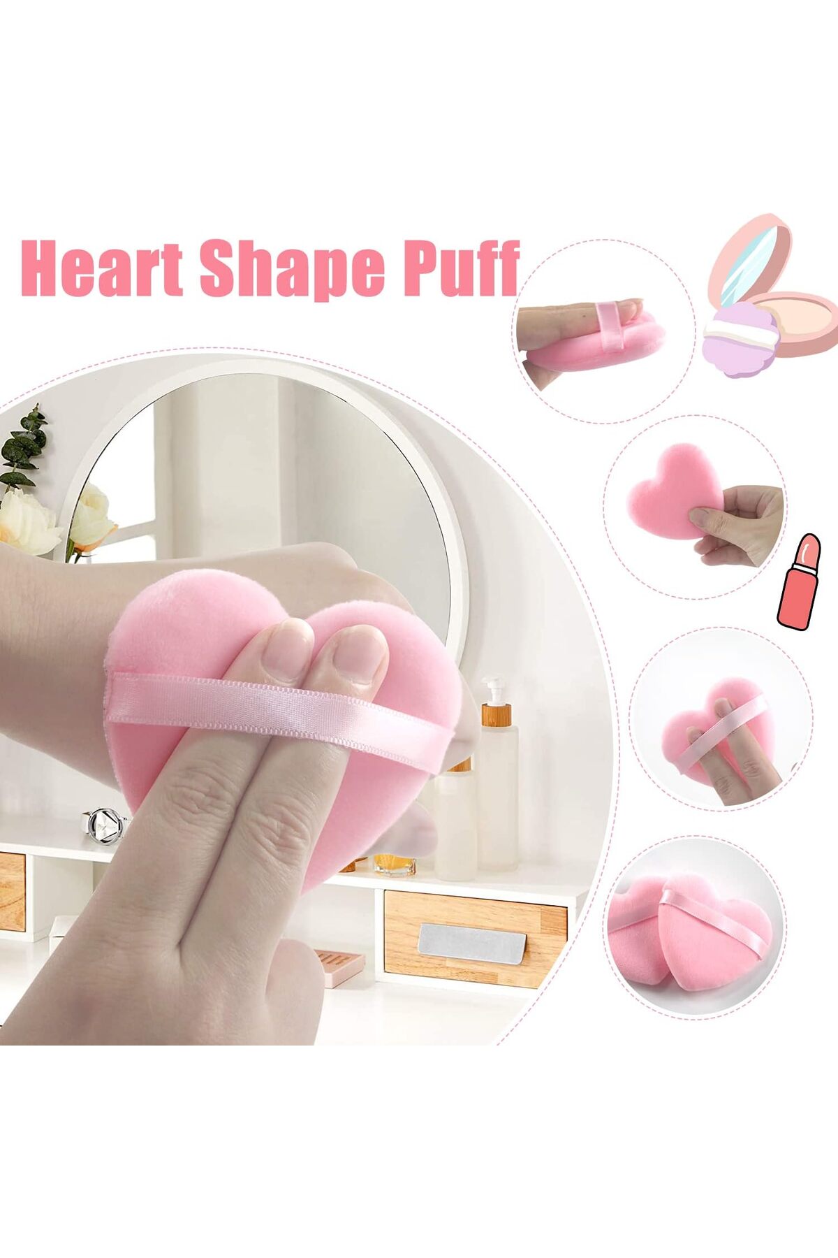 Pembe Kurdele Figürlü Havlu Saç Bandı/Makyaj Süngeri/Pudra Süngeri/Su Emici Havlu Bileklik Set 14'lü — VT2200018 — تصویر 3 از 6