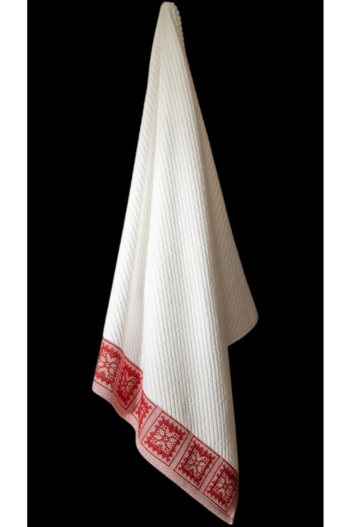 Madame Coco Zeste %100 Pamuk Banyo Havlusu Beyaz/Kırmızı - Yumuşak ve Emici - 70x140 cm