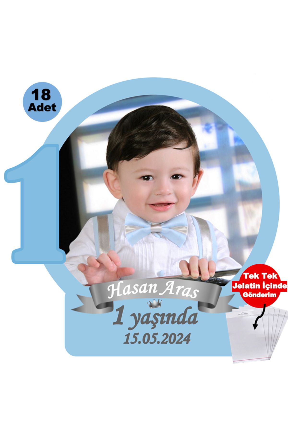 Elara Tasarım 1 Yaş 18 Adet Fotoğraflı Kişiye özel Doğum Günü Magnet Hediye Poşetli Gönderilir.