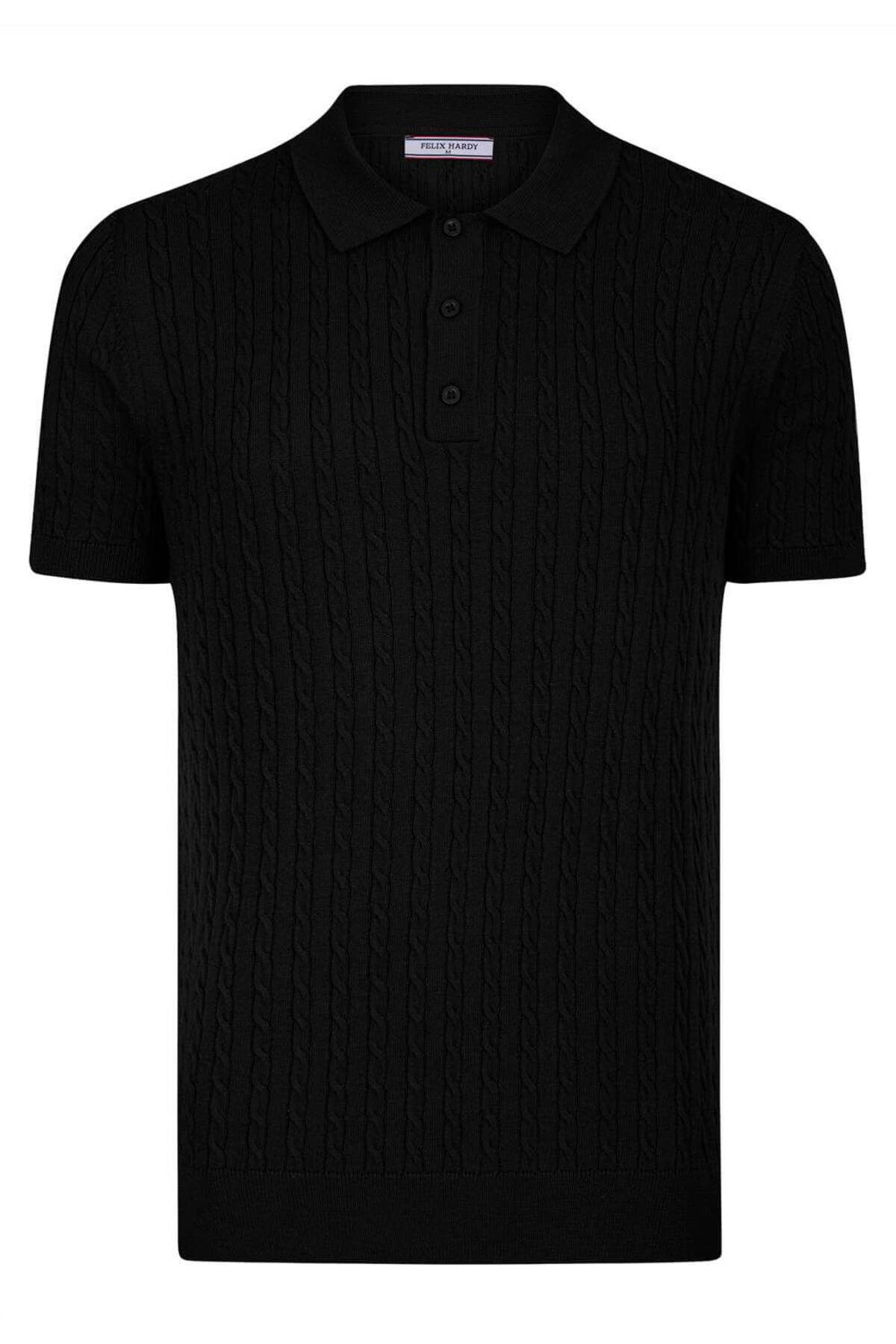 Felix Hardy Saç Örgü Desenli Kısa Kol Triko Polo Tişört