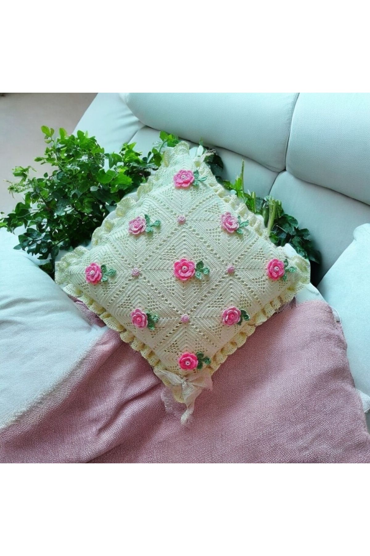 Charme Elegant el örgüsü kırlent kılıfı