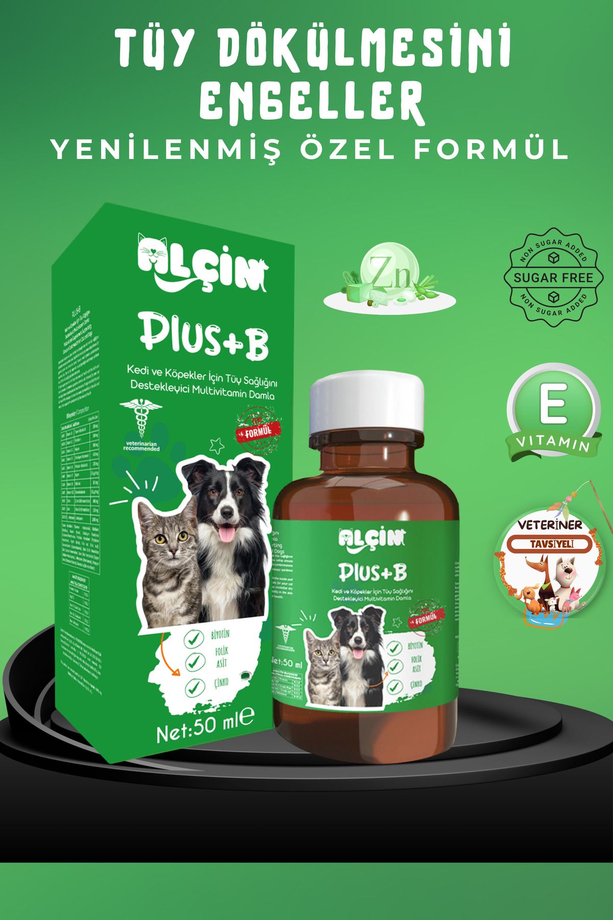 Kediler Için Plus B Damla 50ml Tüy Dökülmesi Engelleyici Biotin Tüy Sağlığı Damlası
