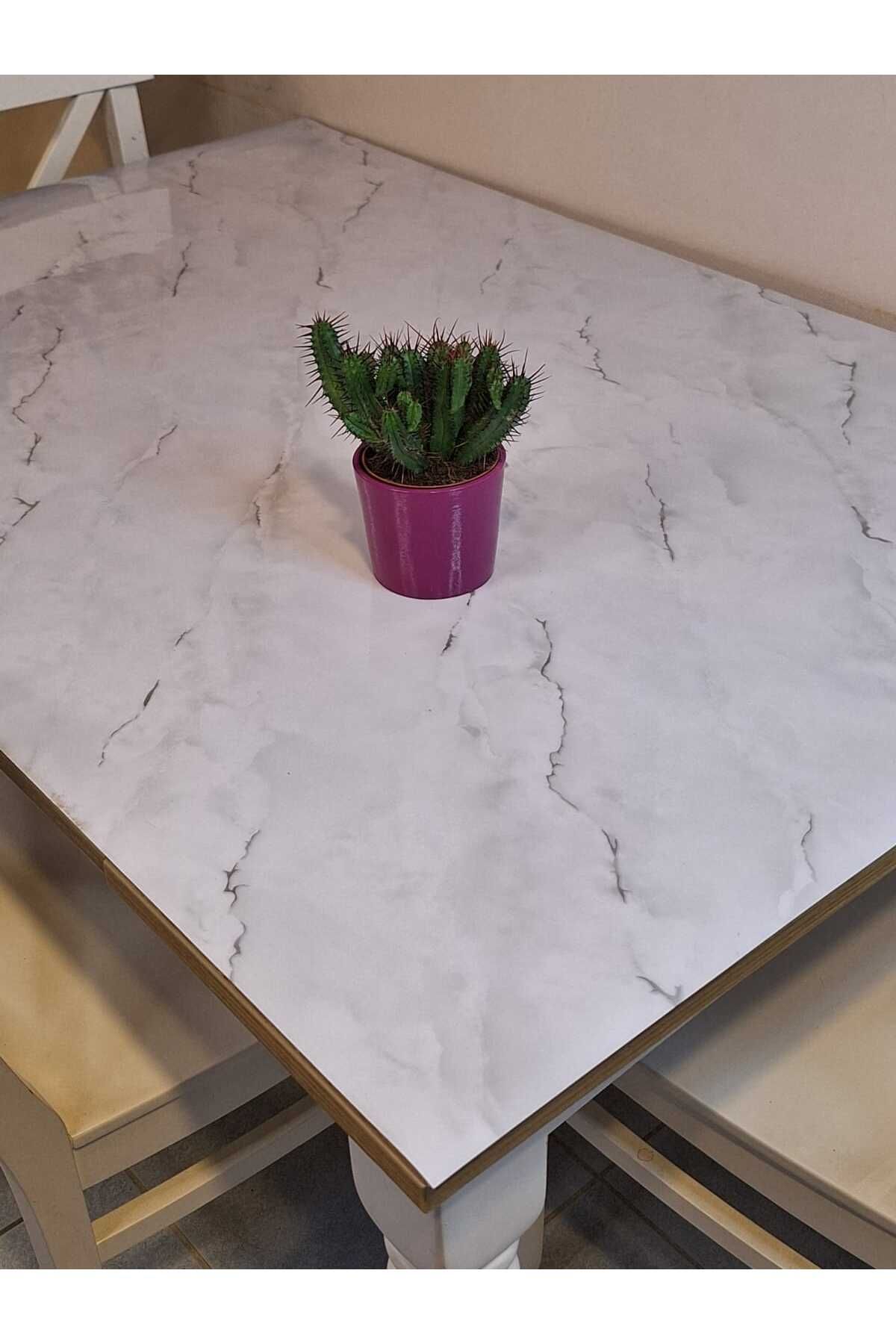 Başak Ev Tekstili Kalın PVC Masa Koruyucu – 1.2 mm Mika Örtü, 70 cm En, Mermer Desen