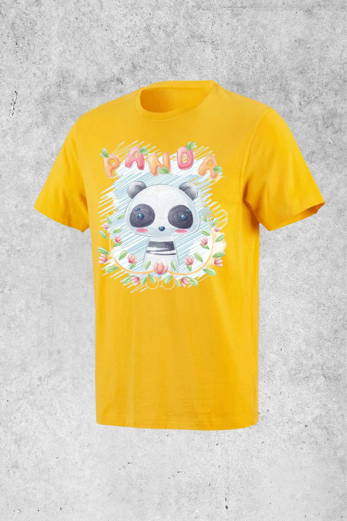 MOLICO Basic unisex sıfır yaka kısa kollu PANDA BASKILI Tshirt