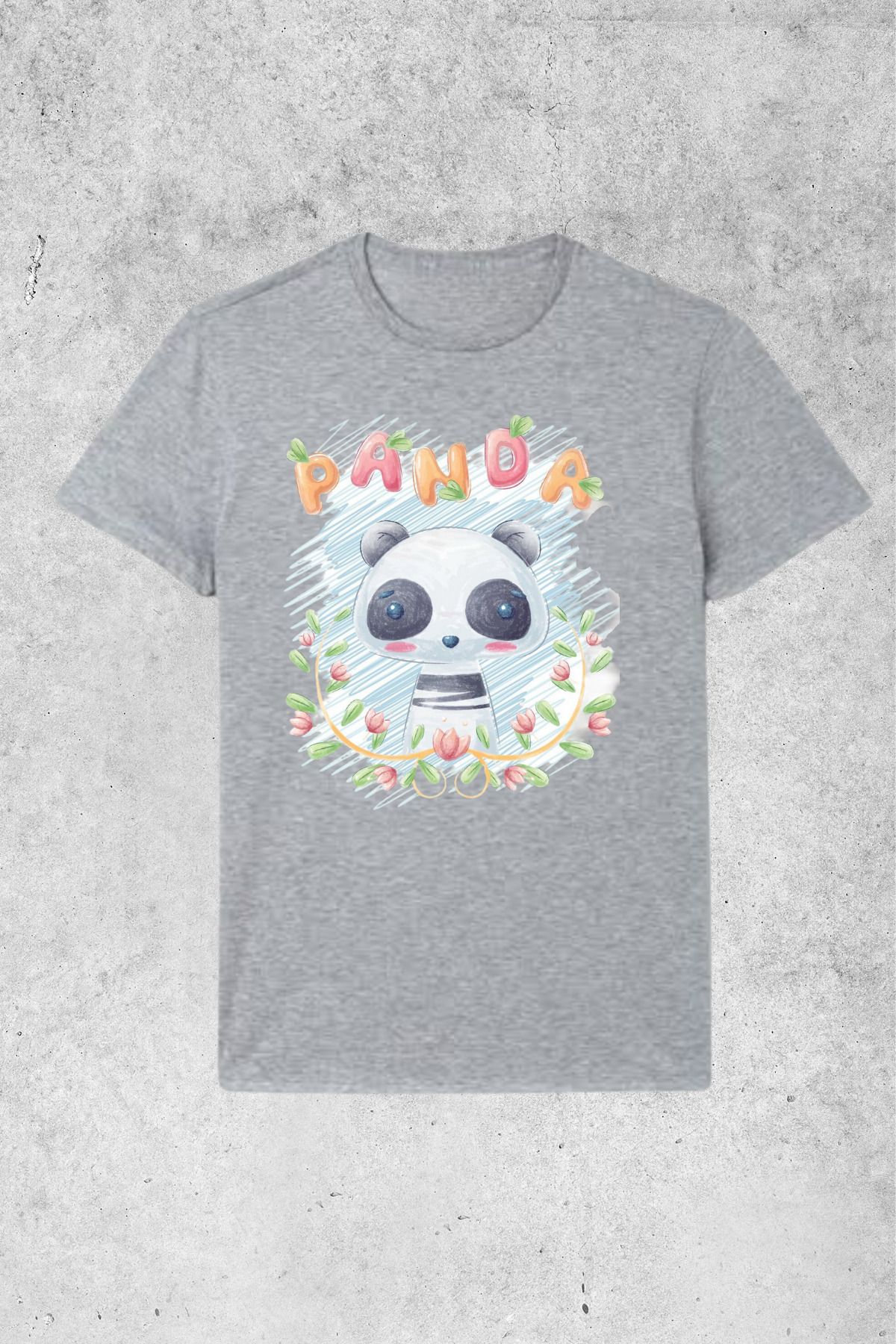 MOLICO Basic unisex sıfır yaka kısa kollu PANDA BASKILI Tshirt