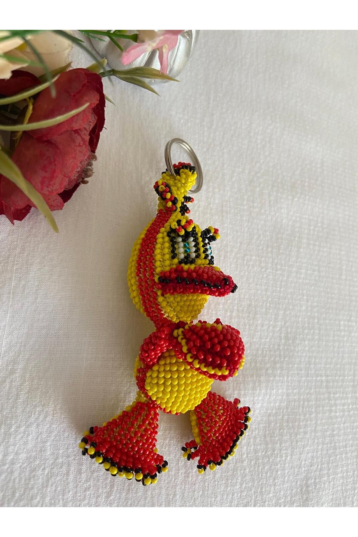Handmade KUM BONCUK EL İŞİ SARI KIRMIZI ÖRDEK ANAHTARLIK