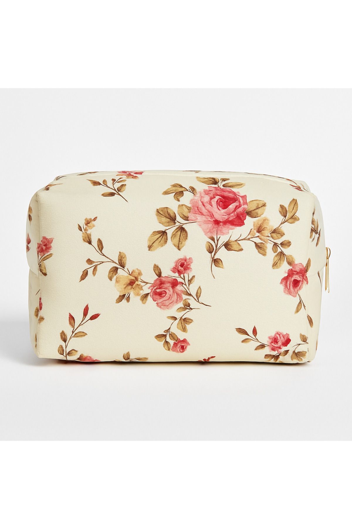 YILDIZ DİJİTAL HOME Krem Çiçek Desenli Kumaş Makyaj Çantası | Vintage Stil Fermuarlı Organizer | Star Home’s 15 cm