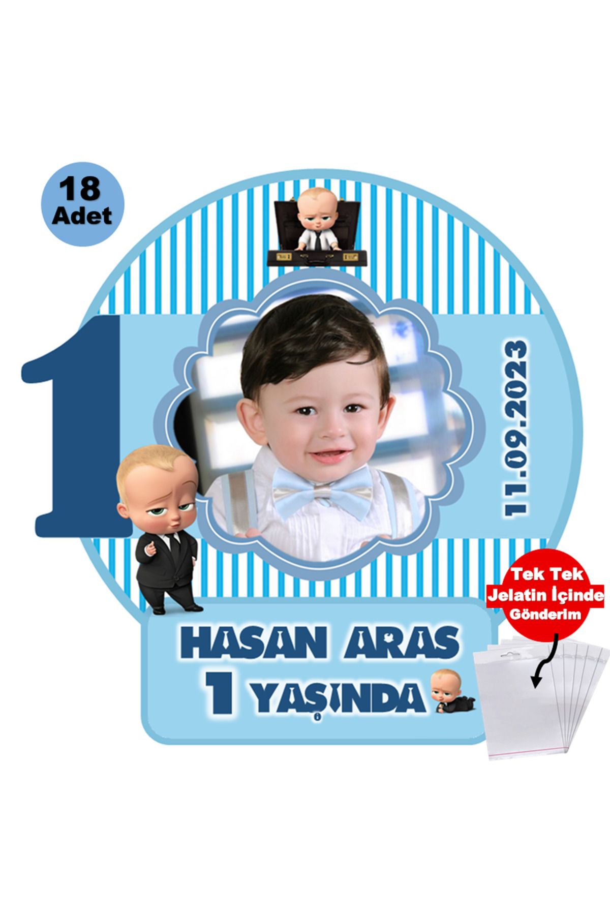 Elara Tasarım 1 Yaş 18 Adet Fotoğraflı Kişiye özel Doğum Günü Magnet Hediye Poşetli Gönderilir.