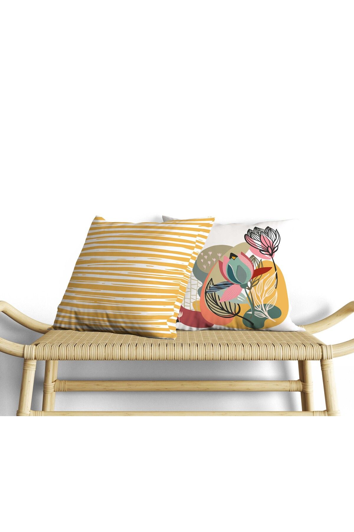 decotias Tropikal Soyut Desen , Çok Renkli , Çift Taraf Dijital Baskı , Kare 2’li Set Kırlent Kılıfı