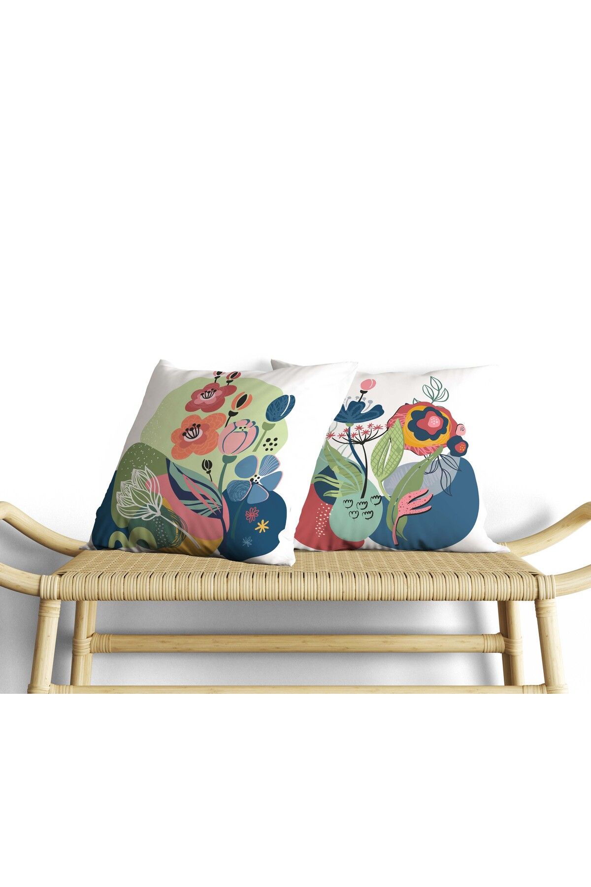 decotias Tropikal Soyut Desen , Çok Renkli , Çift Taraf Dijital Baskı , Kare 2’li Set Kırlent Kılıfı