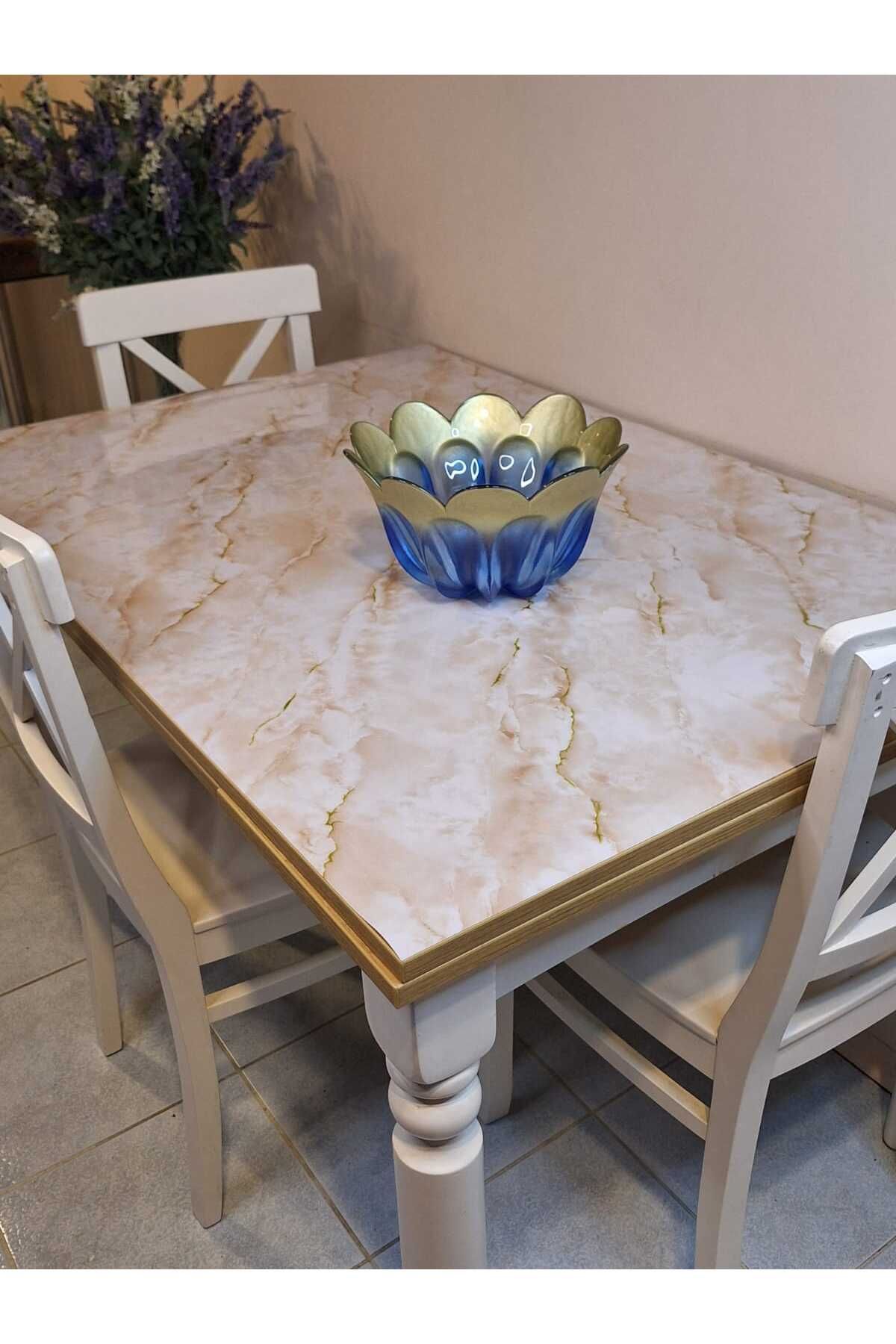 Başak Ev Tekstili Kalın PVC Masa Koruyucu – 1.2 mm Mika Örtü, 80 cm En, Mermer Desen