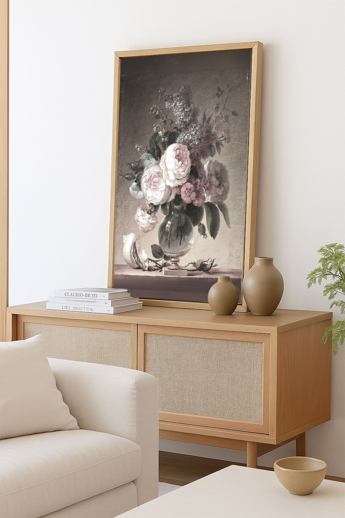 AKSU SANAT Vazo ve Çiçekler Vintage ÇERÇEVELİ Kanvas Tablo, ÇİFT ÇERÇEVELİ Tablo 1KTBL45