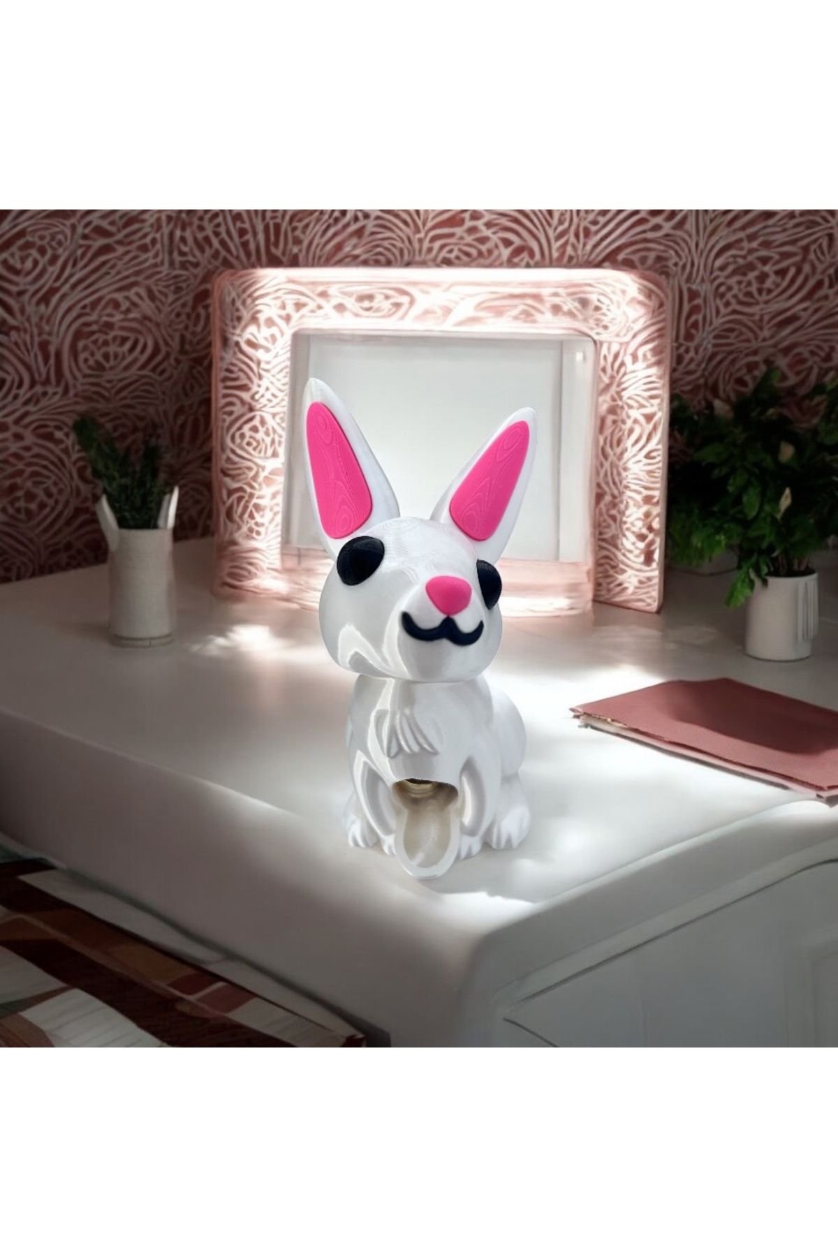 shop Sevimli Tavşan Tasarımlı 3D Baskı Küçük Takı Organizeri - Beyaz Pembe