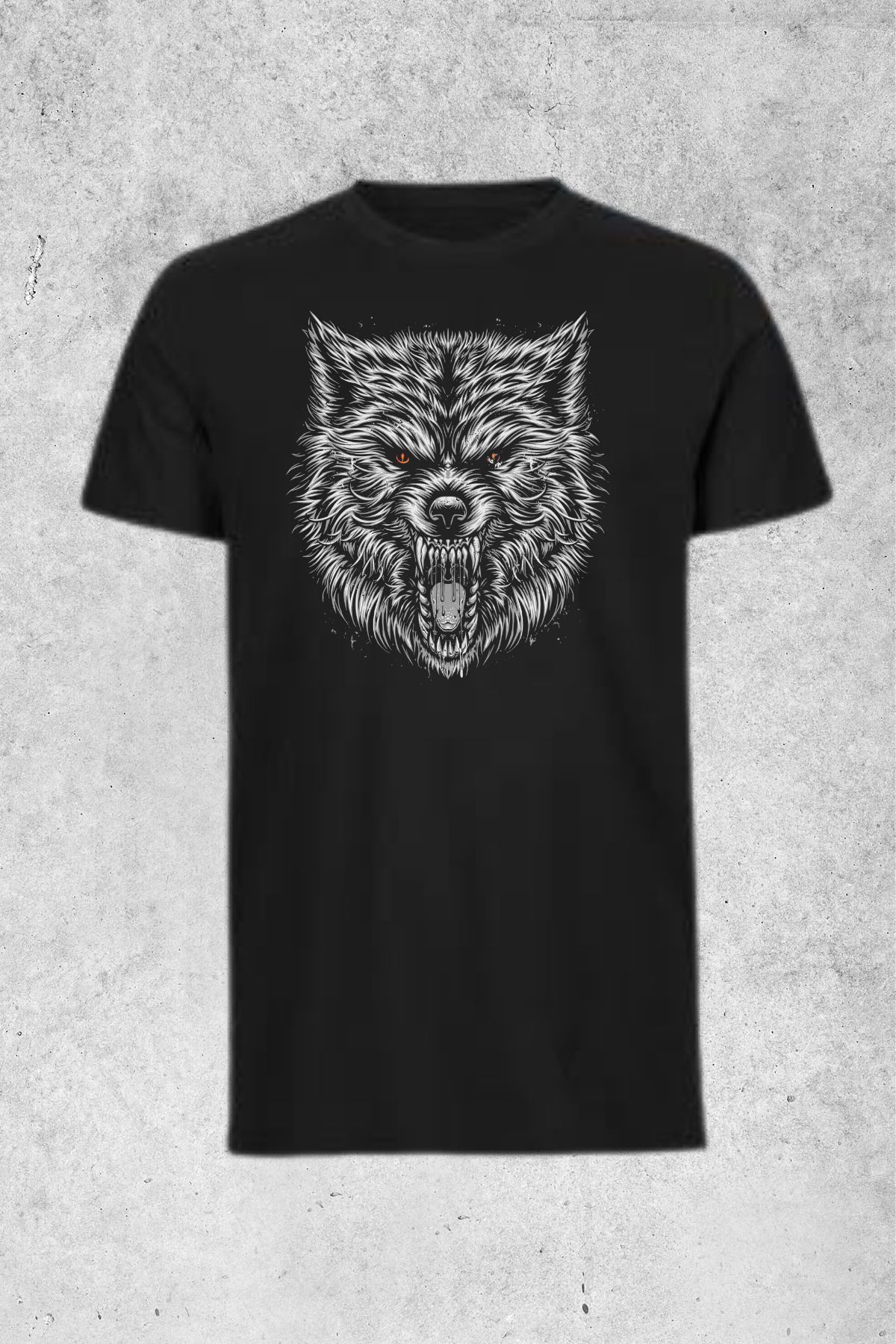 MOLICO Basic unisex sıfır yaka kısa kollu BEYAZ KURT BASKILI Tshirt