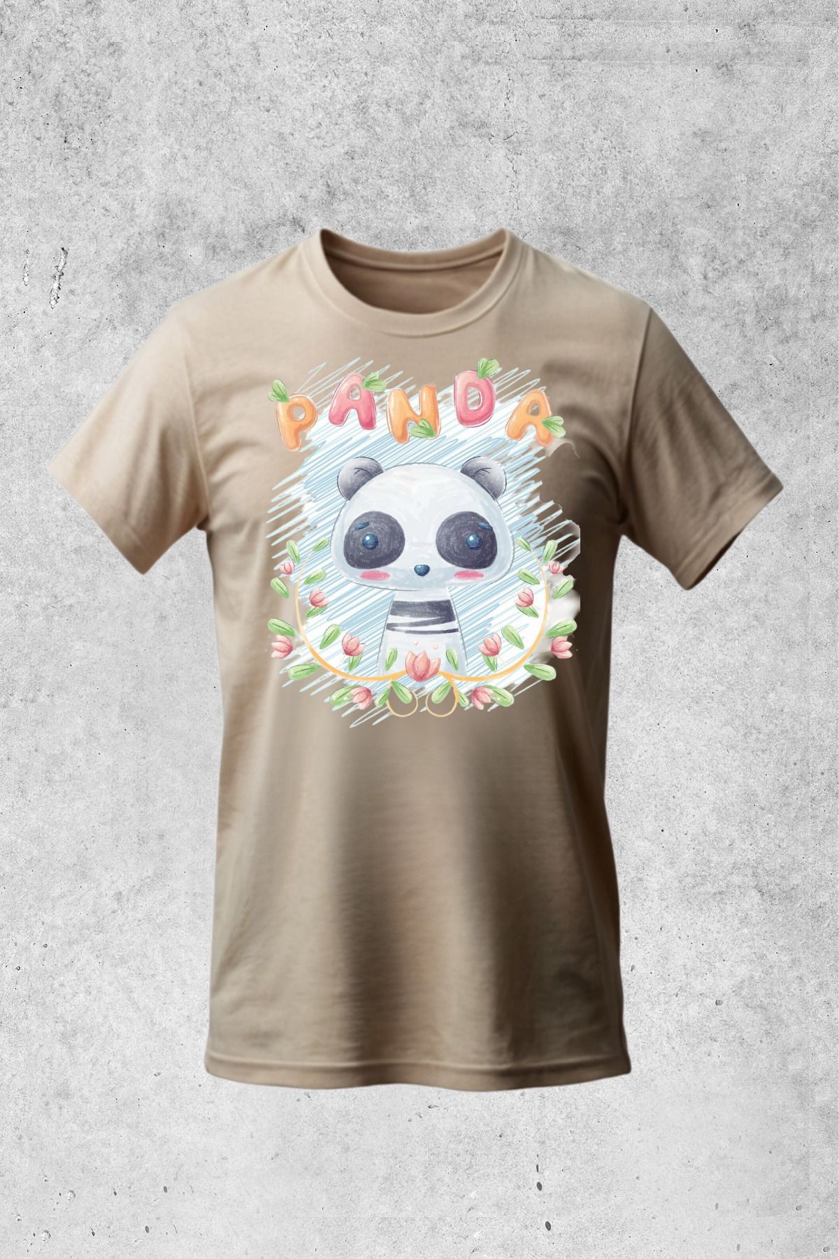 MOLICO Basic unisex sıfır yaka kısa kollu PANDA BASKILI Tshirt