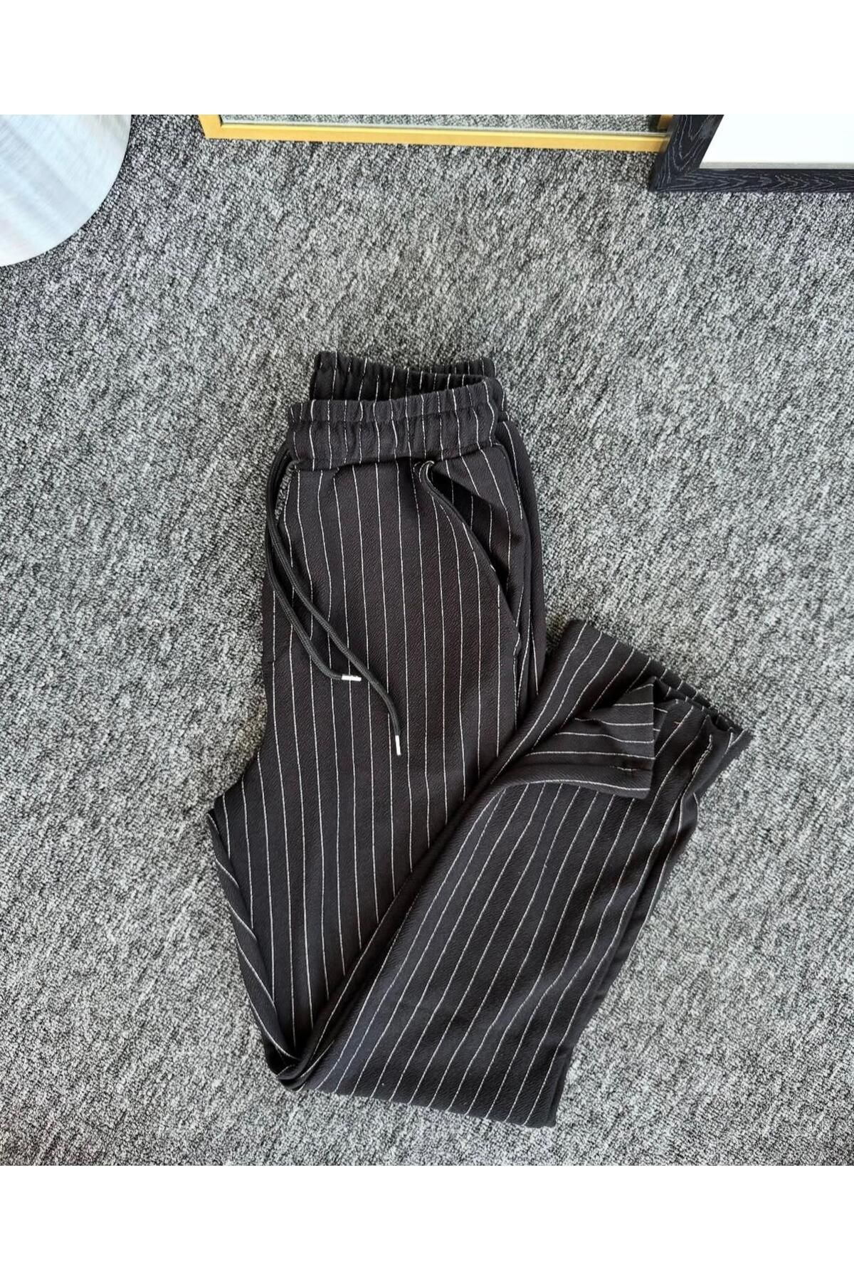 NewCabin Yeni Sezon Premium Krep Kumaş Çizgi Detaylı Unisex Pantolon