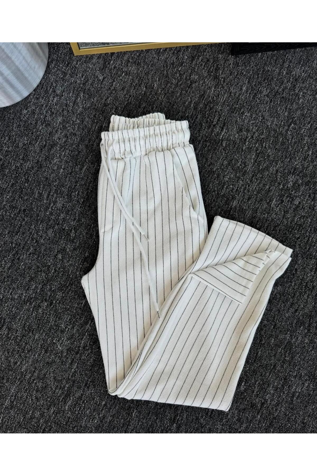 NewCabin Yeni Sezon Premium Krep Kumaş Çizgi Detaylı Unisex Pantolon