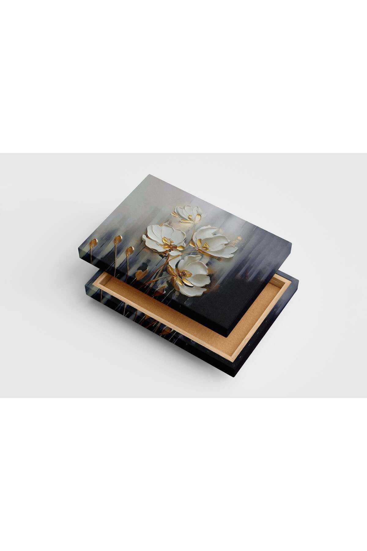 Wallivo flower motif, white relief, art, kanvas tablo