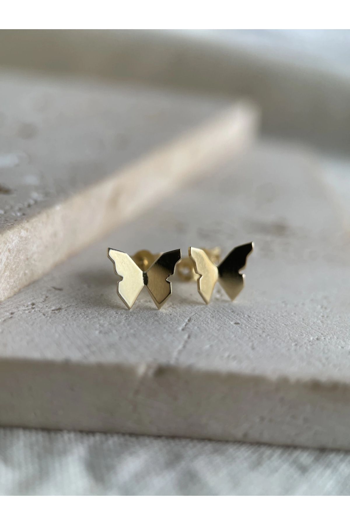 VESTA JEWELRY 925 Ayar Gümüş Kadın Kelebek Desenli Model Altın Kaplamalı Küpe