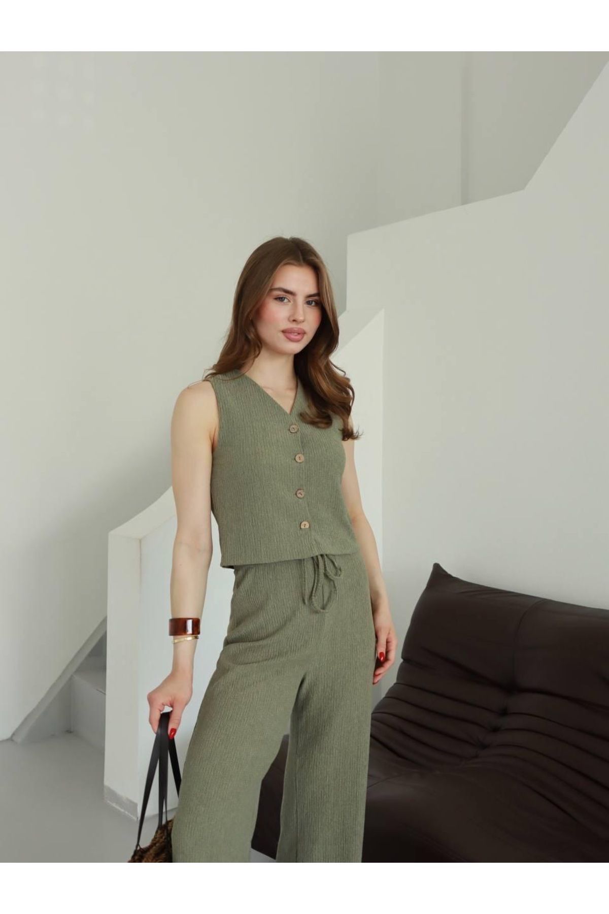 Ekim Store Düğmeli Yelek Pantolon İkili Takım
