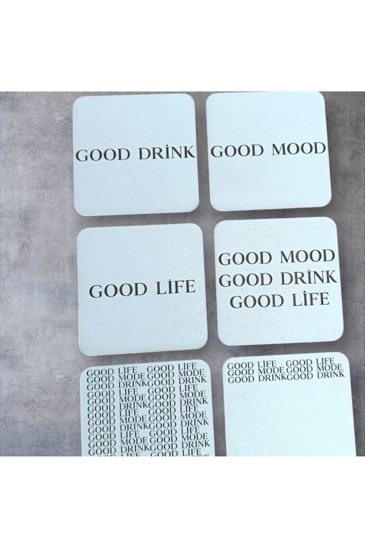 Murat Lazer 6'lı Bardak Altlığı Good Mood,Good Drink