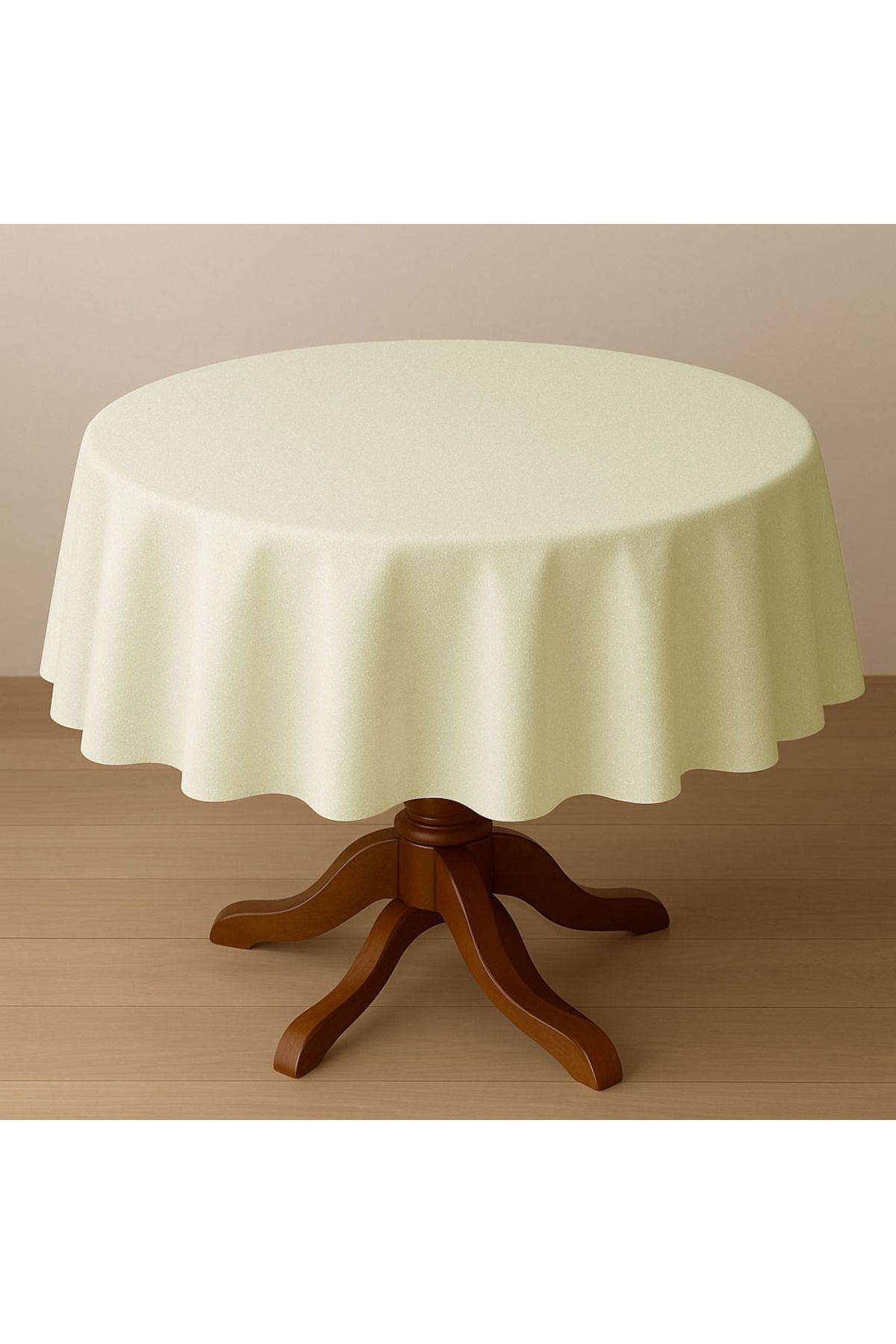 Zeren Home Polyester Keten Dertsiz Simli Yuvarlak Masa Örtüsü 160Cm