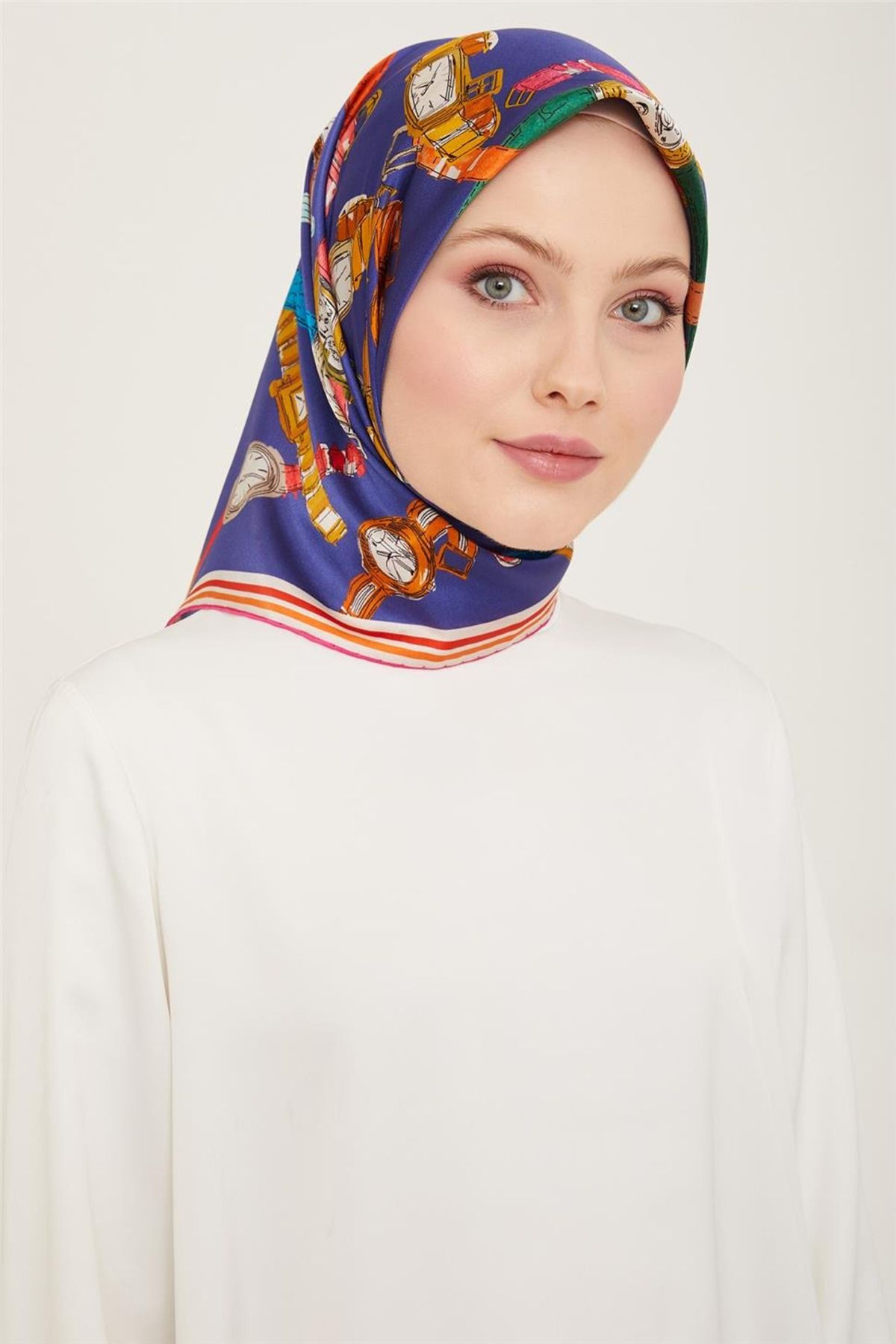 Armine Sura İpek Eşarp 9141D (S ) 90 x 90 Mavi - 05
