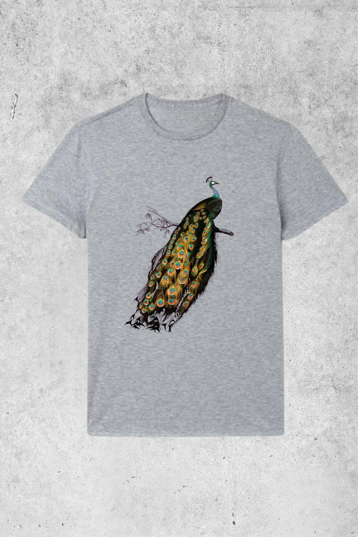 MOLICO Basic unisex sıfır yaka kısa kollu TAVUSKUŞU BASKILI Tshirt