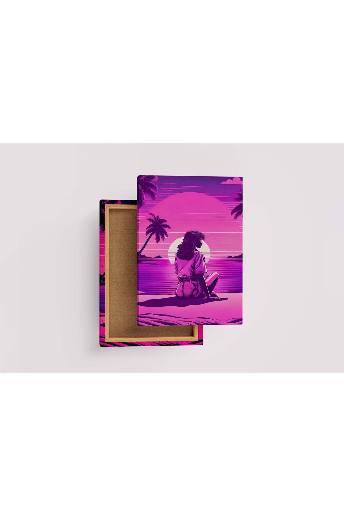 Wallivo retrowave vogue, pop art, sunshine, sitting on the beach, art, kanvas tablo