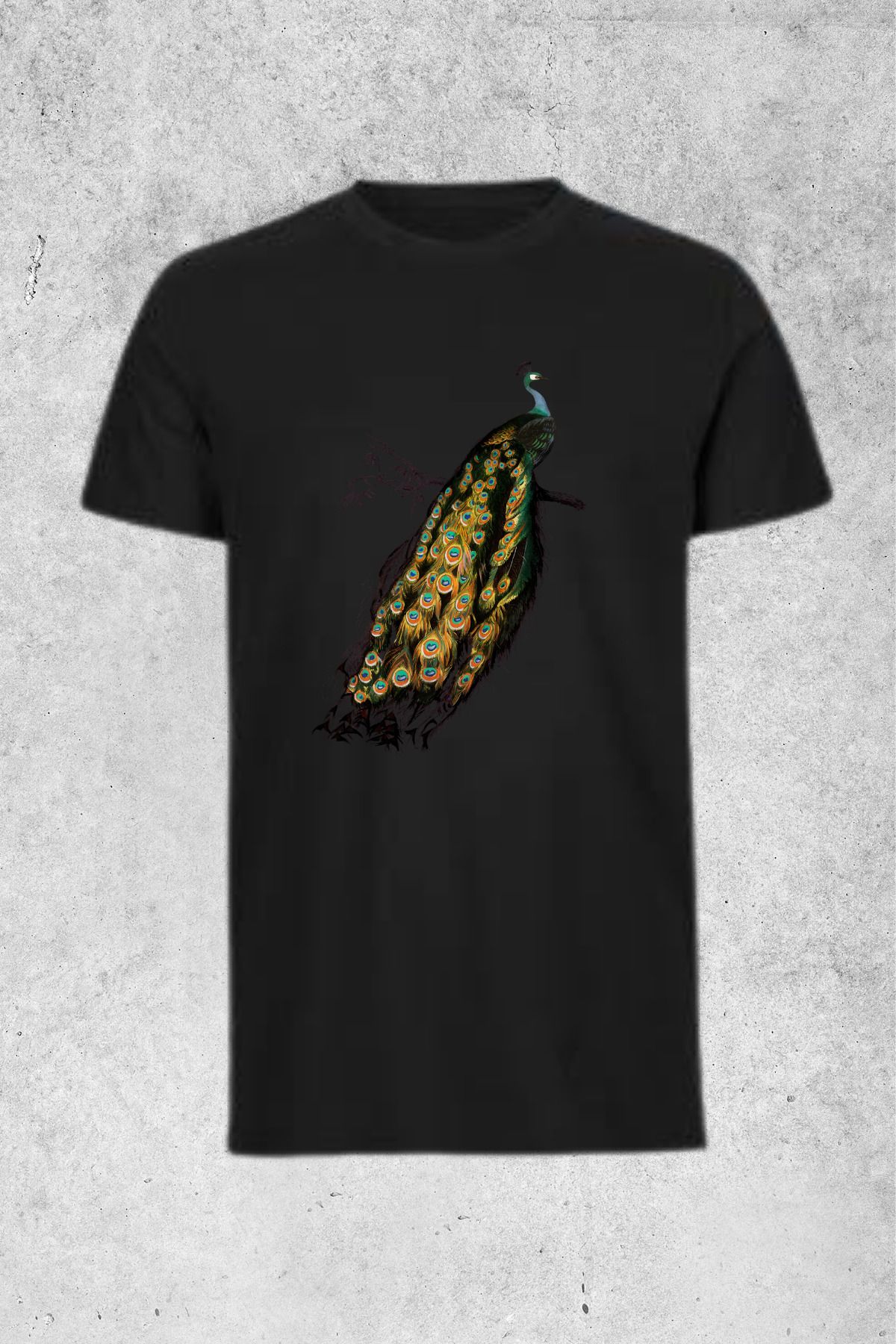 MOLICO Basic unisex sıfır yaka kısa kollu TAVUSKUŞU BASKILI Tshirt