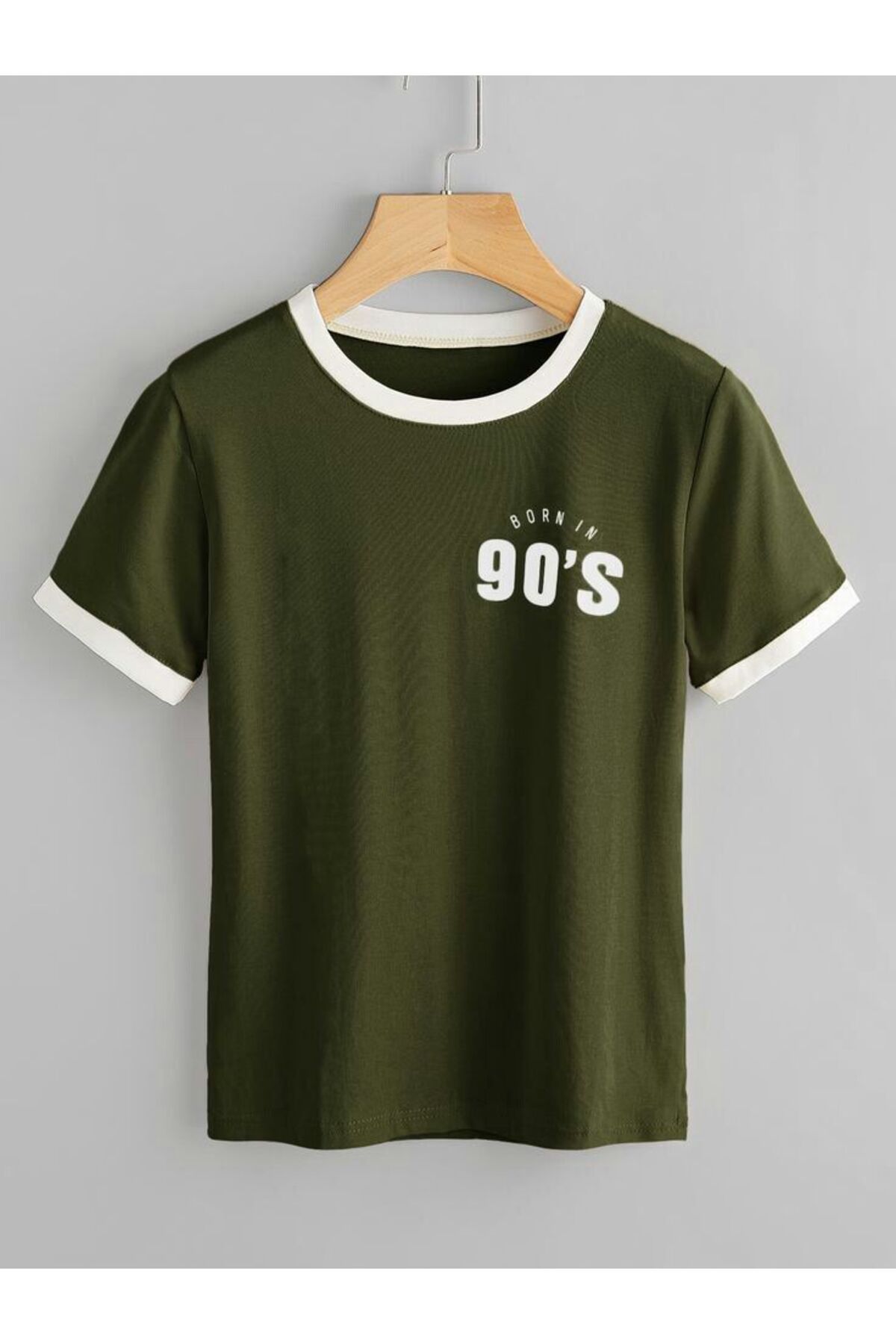 VESTIR BIEN Born İs 90's Baskılı Haki Yeşili %100 Pamuk T-shirt