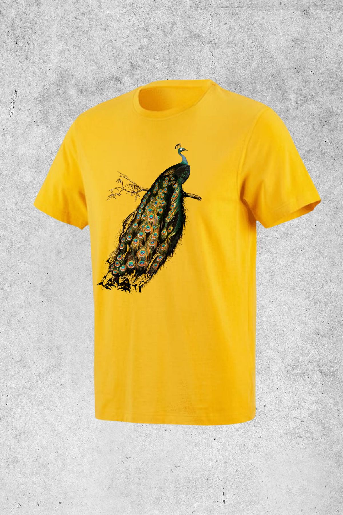 MOLICO Basic unisex sıfır yaka kısa kollu TAVUSKUŞU BASKILI Tshirt