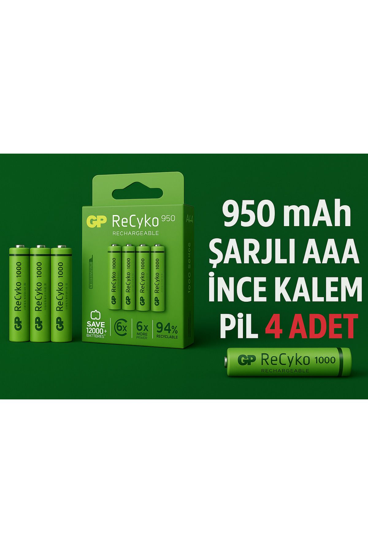 ANI OFİS KIRTASİYE A K Şarjlı İnce Kalem Pil (AAA) - 4'Lü Paket - 950 mAH Uzun Ömürlü Yüksek Performans