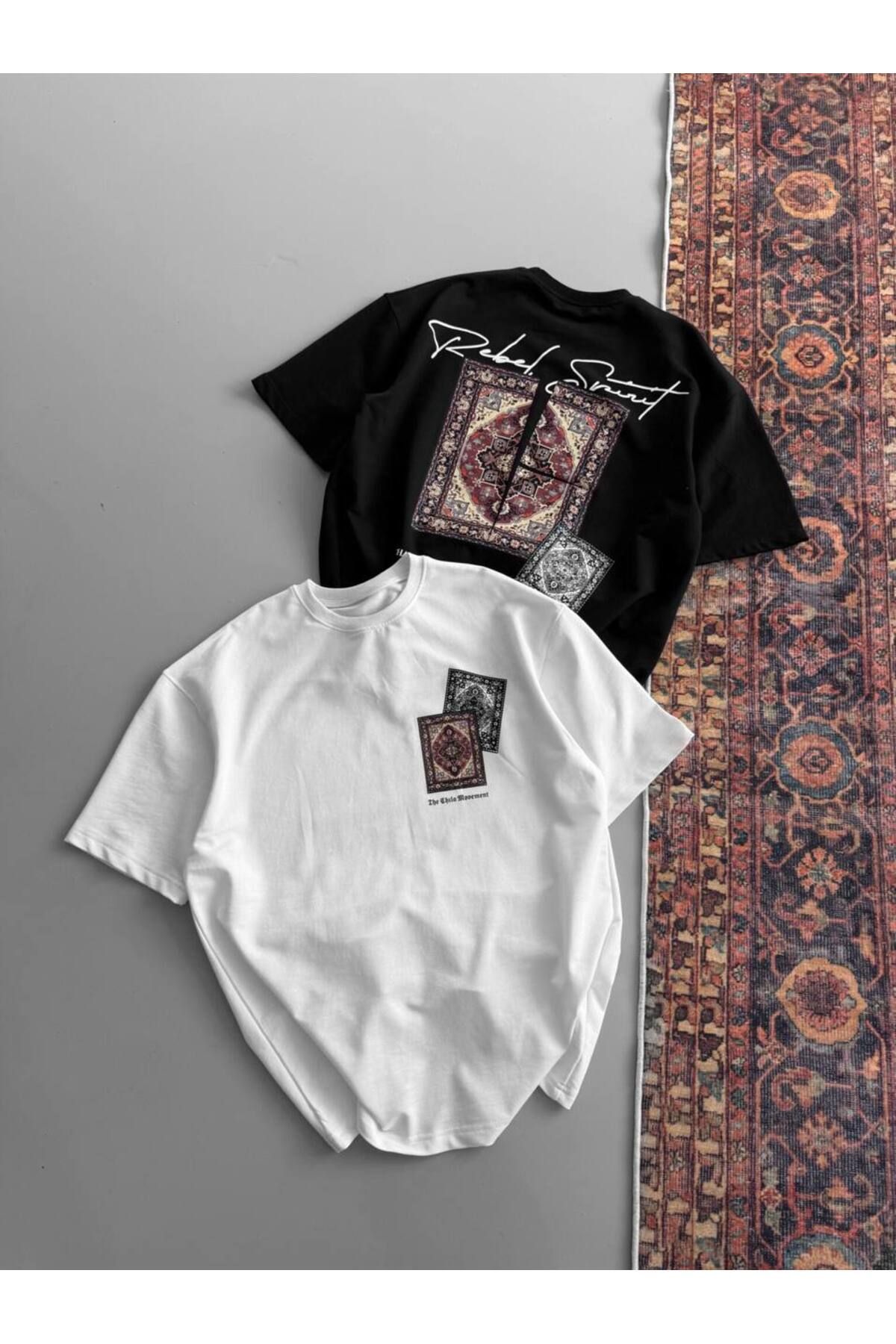 bergibo 2 İPLİK LİKRALI OVERSIZE TİŞÖRT - KİLİM DESENLİ OVERSIZE T-SHIRT