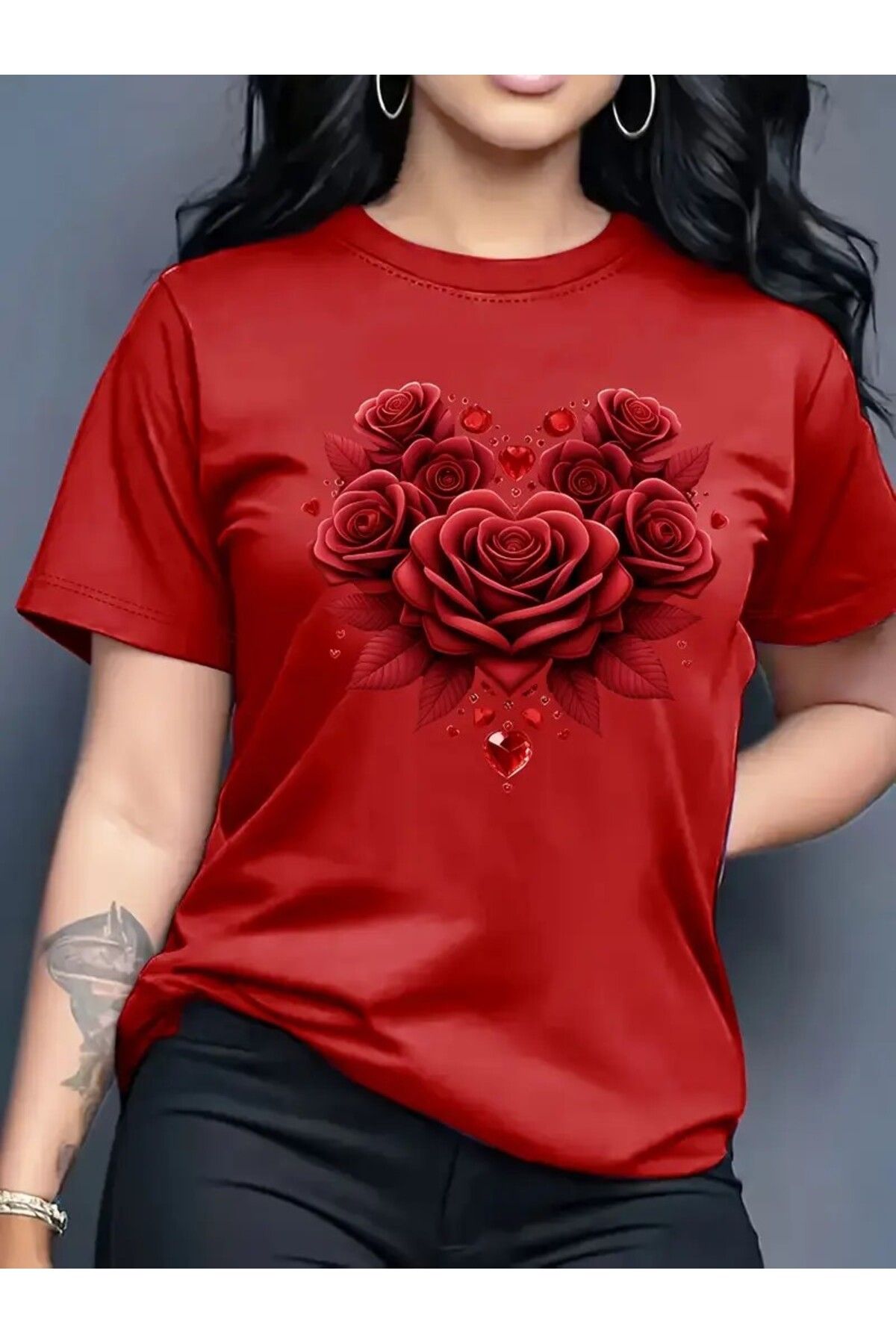 LEIVOR Gül Renk Uyumlu Baskılı Kadın Pamuk T-shirt